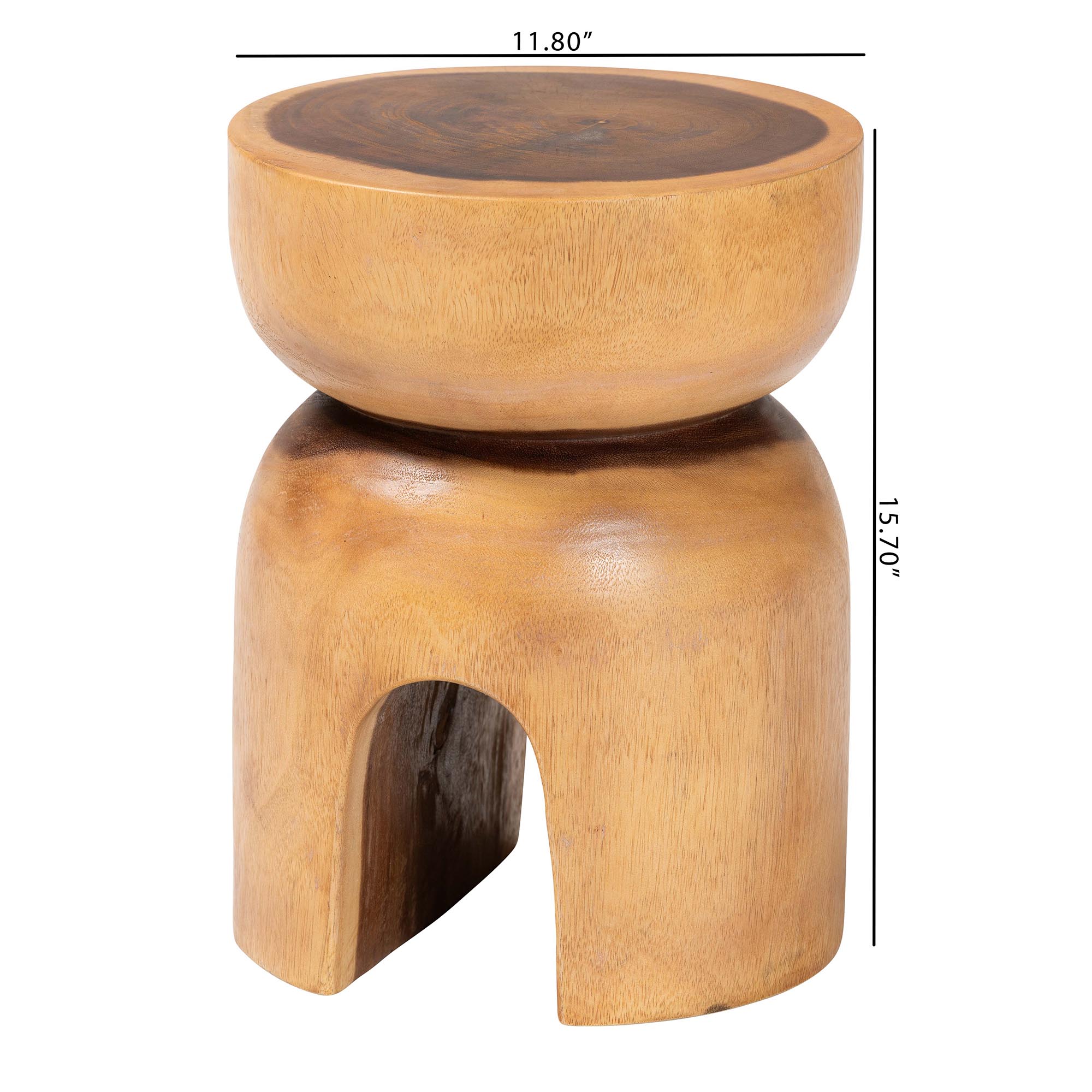 bali & pari Abrina Solid Suar Wood Side Table - Hand-Carved Sculptural End Table with Arched Base, Modern Boho Style for Living Room or Bedroom