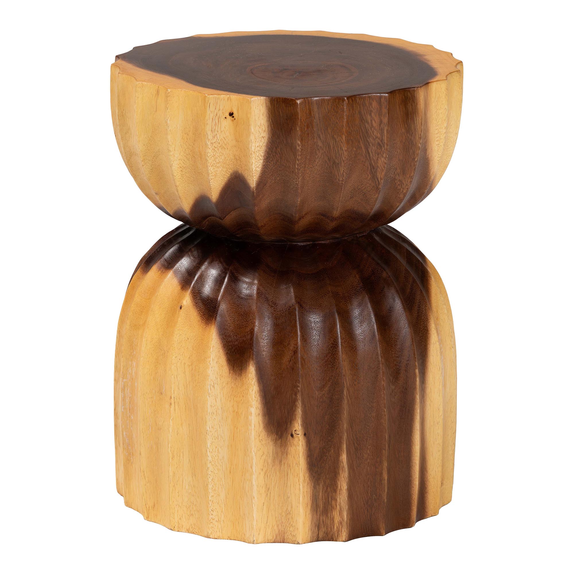 bali & pari Noleta Hand -carved Suar Wood Side Table - Sculptural Hourglass Accent Table with Natural Grain, Modern Boho Style for Living Room or Bedroom