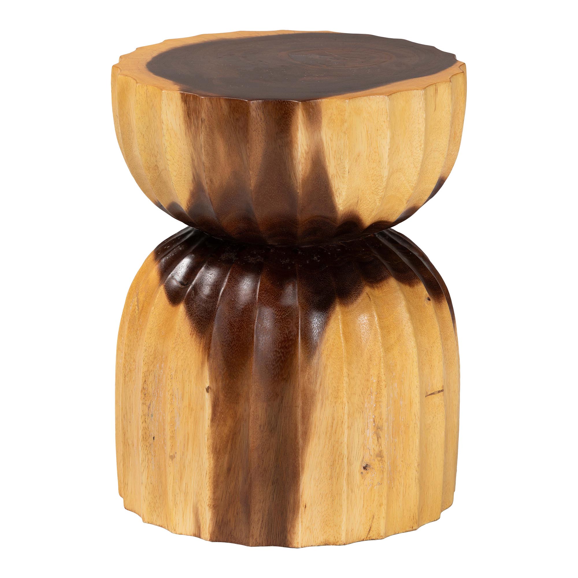 bali & pari Noleta Hand -carved Suar Wood Side Table - Sculptural Hourglass Accent Table with Natural Grain, Modern Boho Style for Living Room or Bedroom