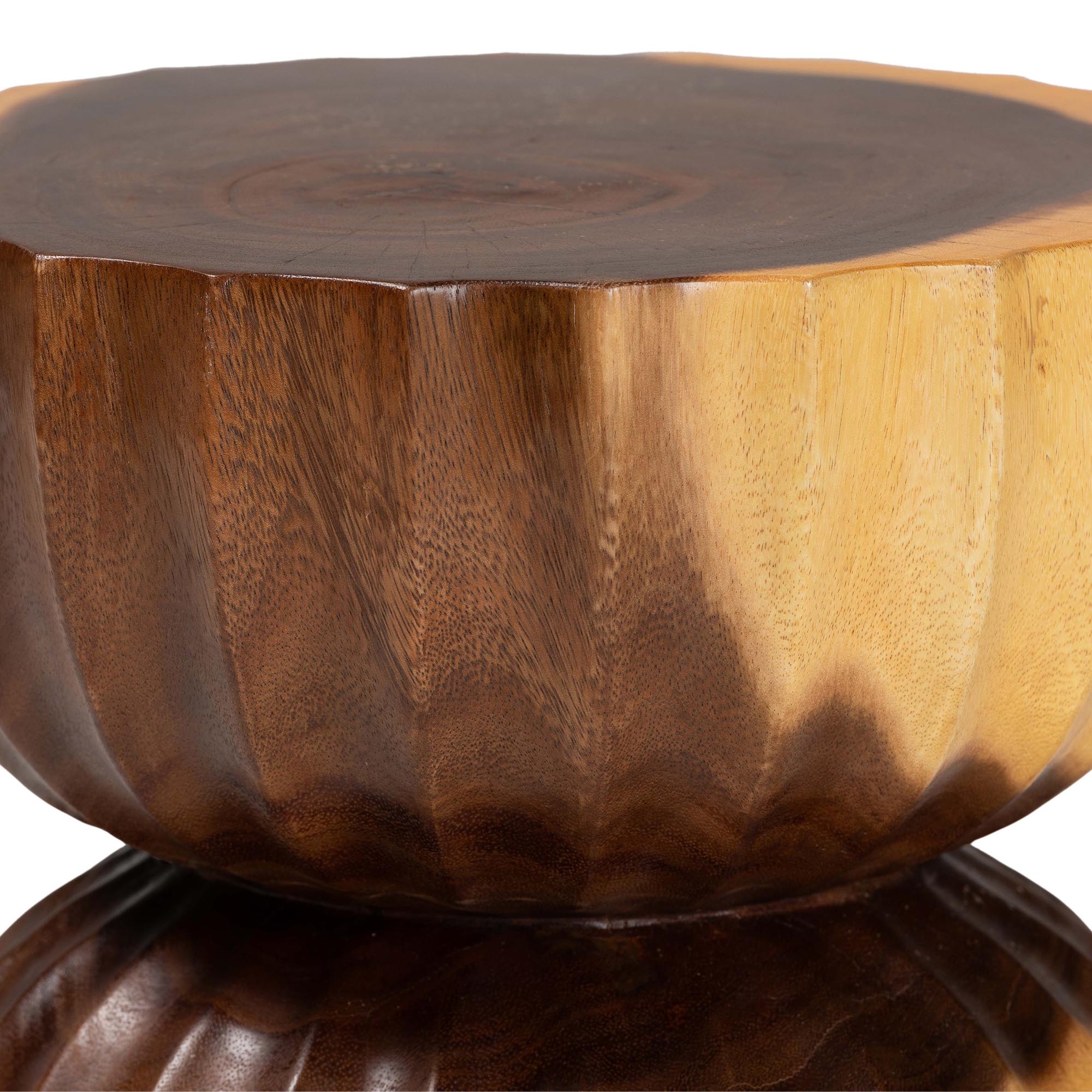 bali & pari Noleta Hand -carved Suar Wood Side Table - Sculptural Hourglass Accent Table with Natural Grain, Modern Boho Style for Living Room or Bedroom