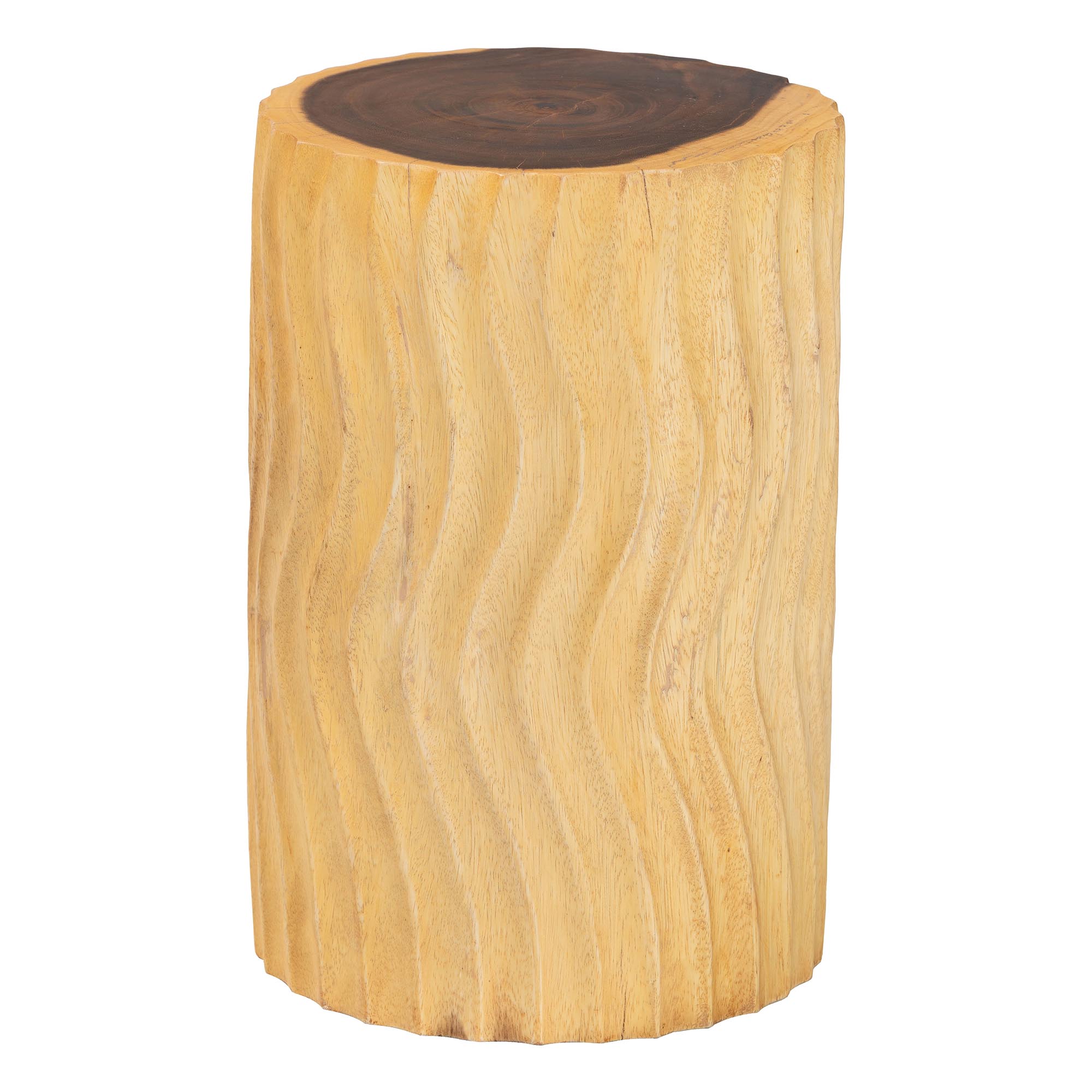 bali & pari Fuchsia Hand -carved Suar Wood Side Table - Round Sculptural Accent Table with Wave Design, Modern Boho Rustic Style for Living Room or Bedroom