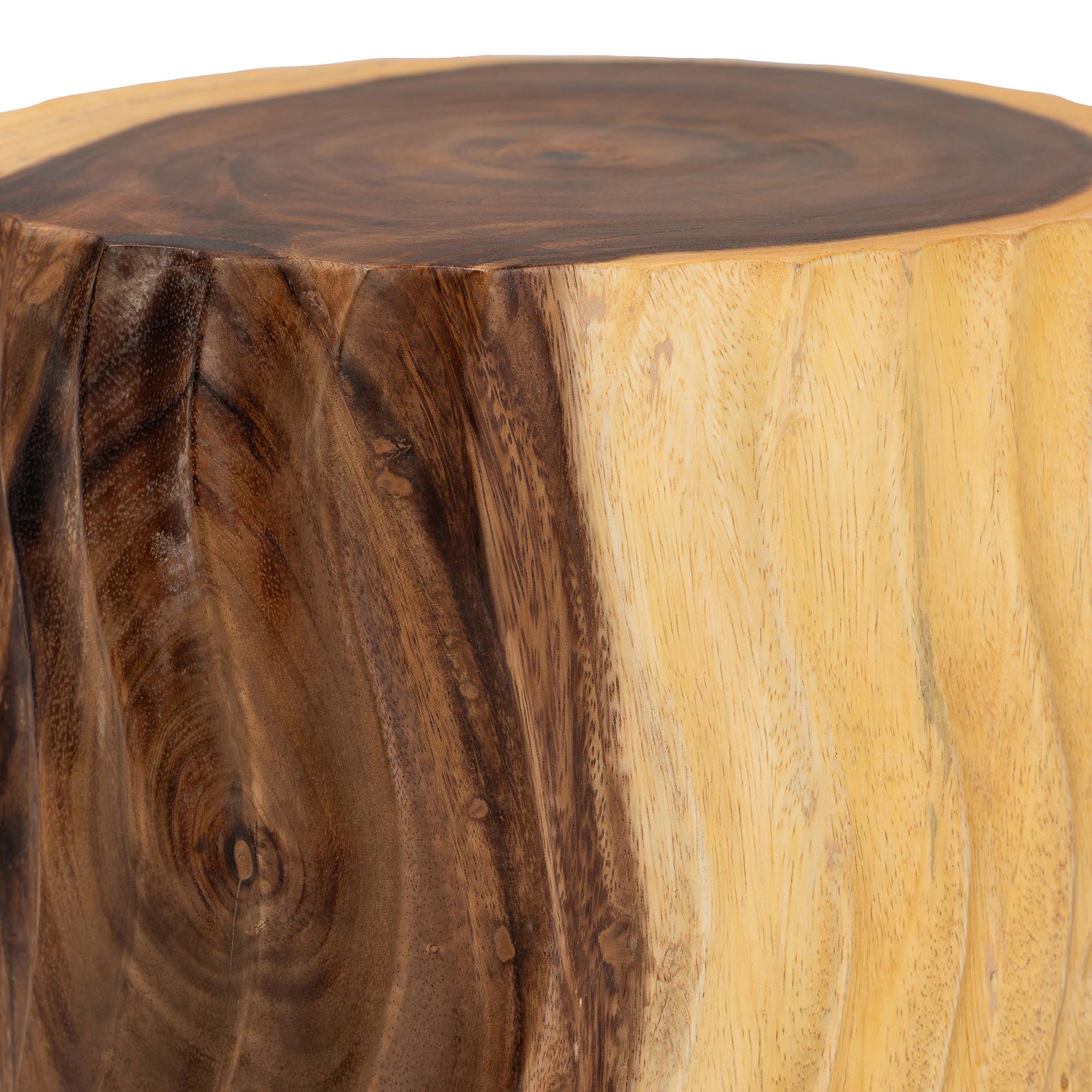 bali & pari Fuchsia Hand -carved Suar Wood Side Table - Round Sculptural Accent Table with Wave Design, Modern Boho Rustic Style for Living Room or Bedroom