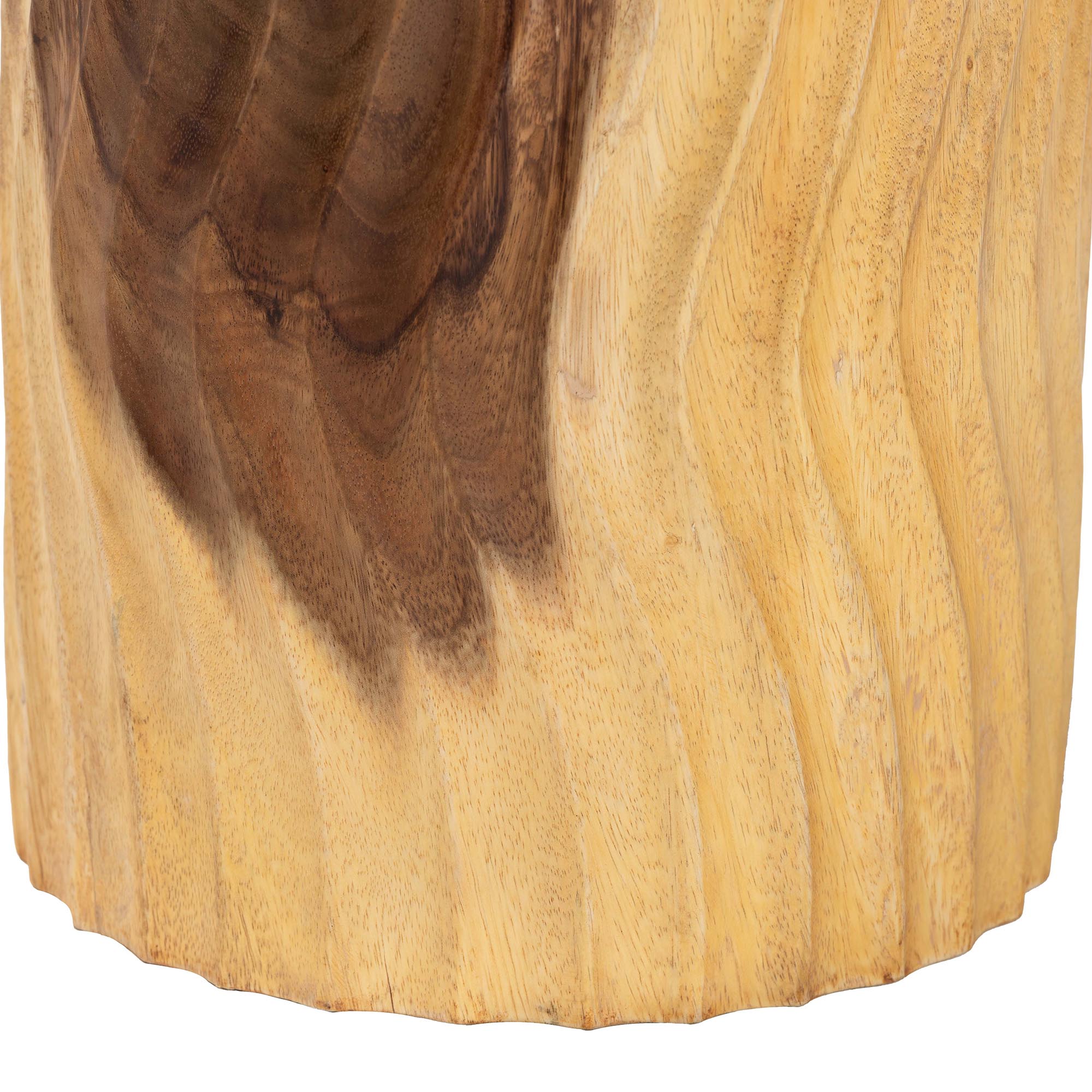 bali & pari Fuchsia Hand -carved Suar Wood Side Table - Round Sculptural Accent Table with Wave Design, Modern Boho Rustic Style for Living Room or Bedroom