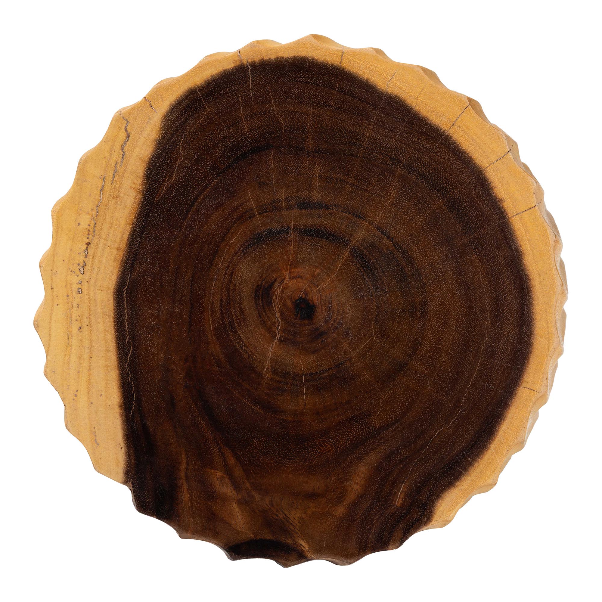 bali & pari Fuchsia Hand -carved Suar Wood Side Table - Round Sculptural Accent Table with Wave Design, Modern Boho Rustic Style for Living Room or Bedroom