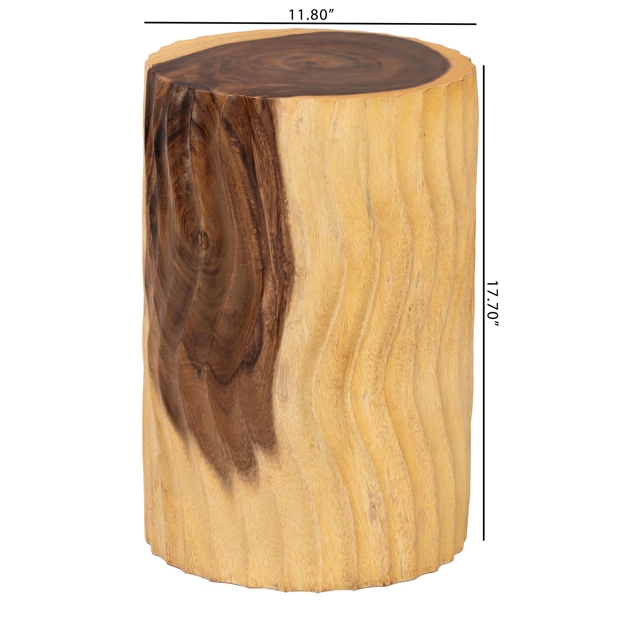 bali & pari Fuchsia Hand -carved Suar Wood Side Table - Round Sculptural Accent Table with Wave Design, Modern Boho Rustic Style for Living Room or Bedroom