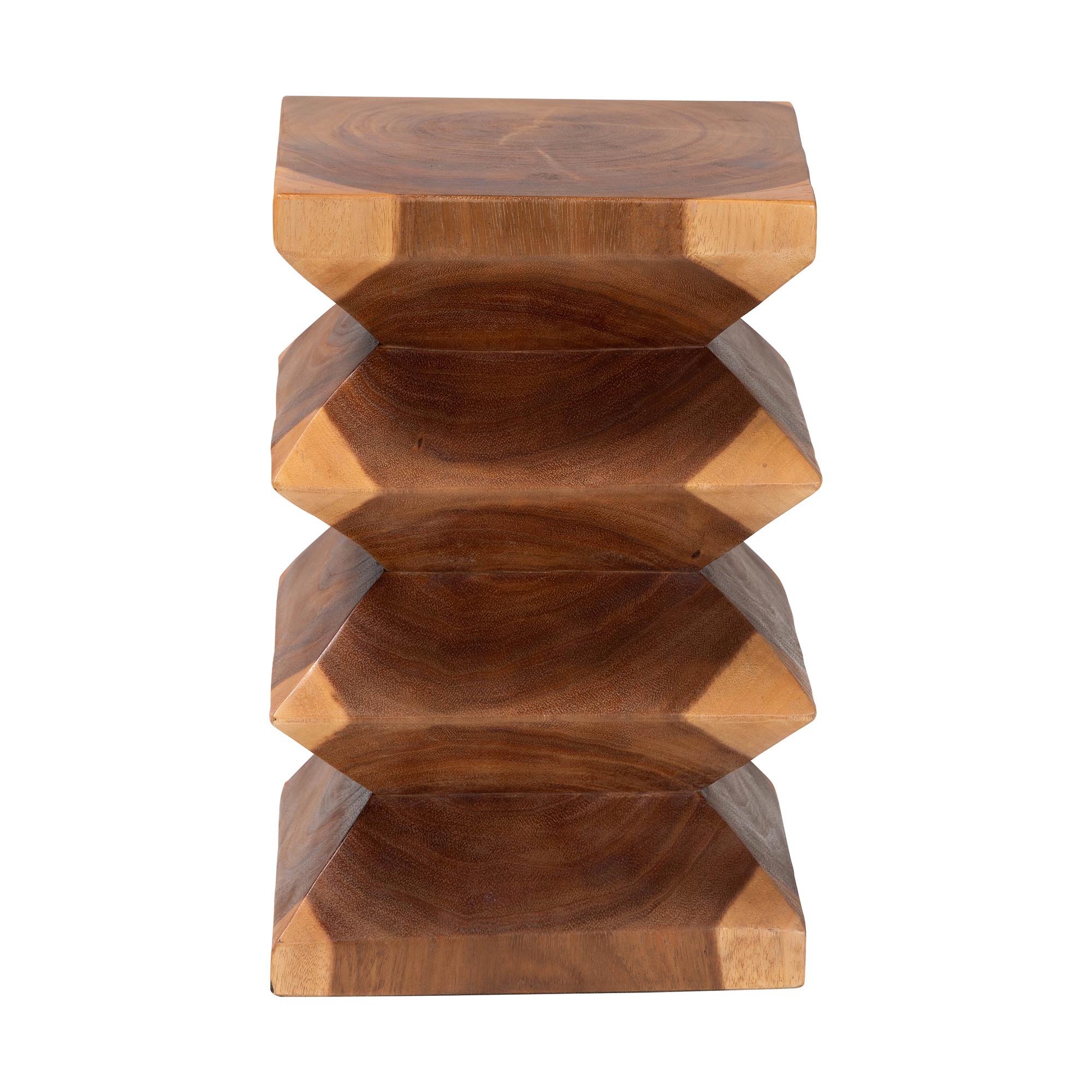 bali & pari Malati Solid Suar Wood Side Table - Hand-Carved Sculptural End Table with Zigzag Design, Modern Boho Style for Living Room or Bedroom