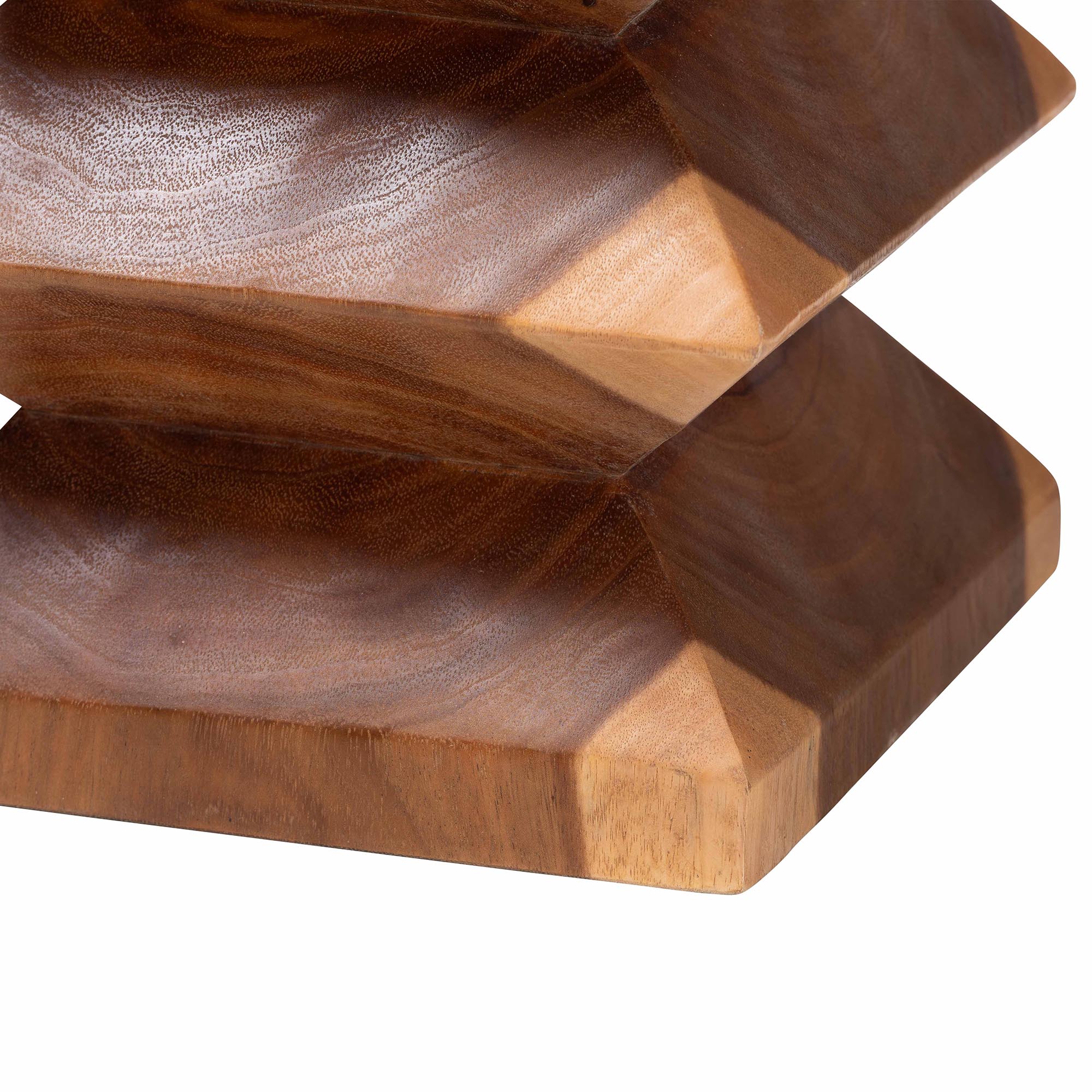 bali & pari Malati Solid Suar Wood Side Table - Hand-Carved Sculptural End Table with Zigzag Design, Modern Boho Style for Living Room or Bedroom