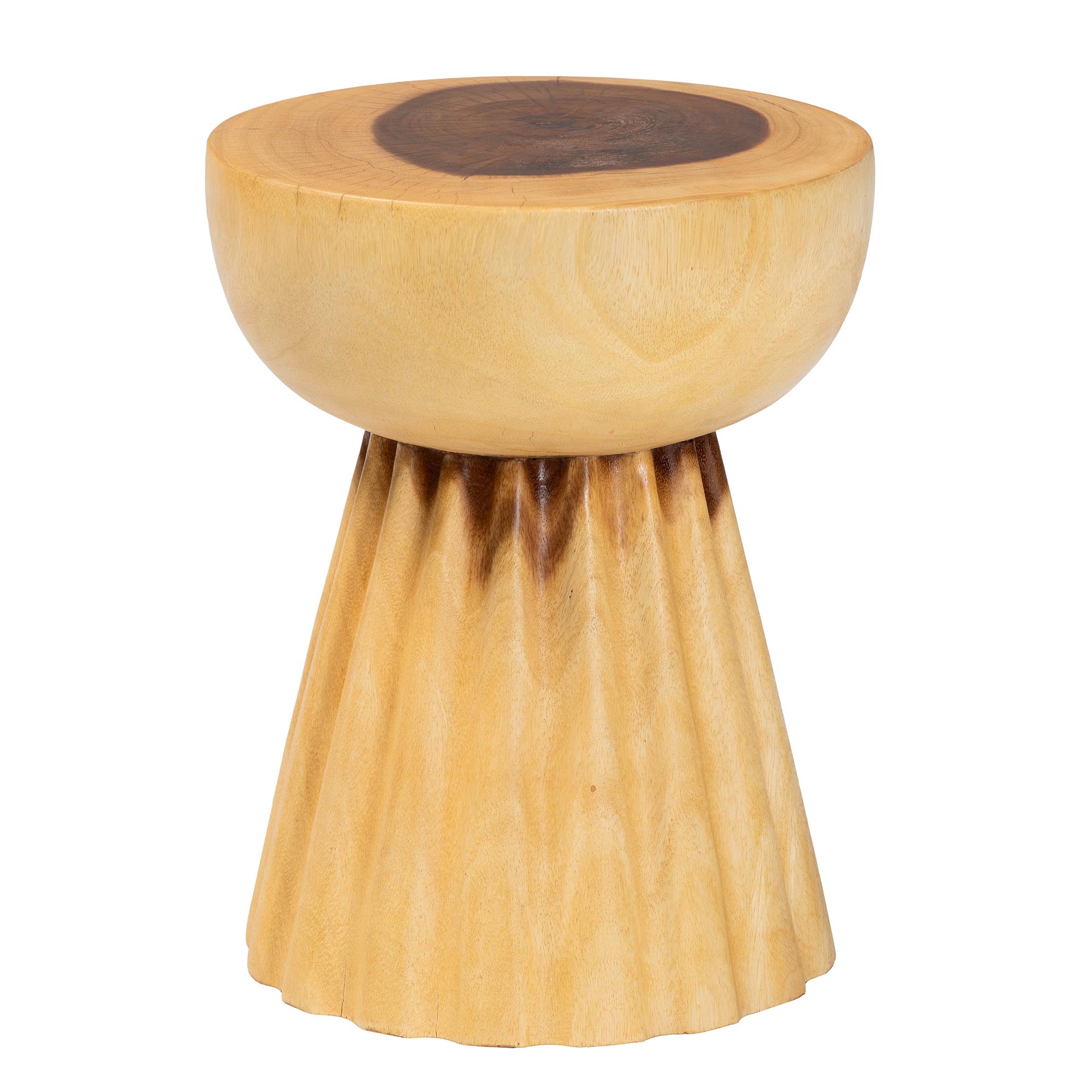 bali & pari Alara Hand -carved Suar Wood Side Table - Sculptural Pedestal Accent Table with Natural Grain, Modern Boho Style for Living Room or Bedroom