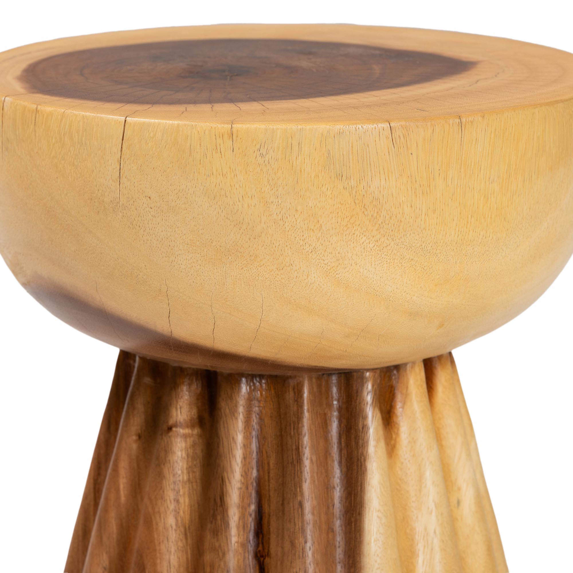 bali & pari Alara Hand -carved Suar Wood Side Table - Sculptural Pedestal Accent Table with Natural Grain, Modern Boho Style for Living Room or Bedroom