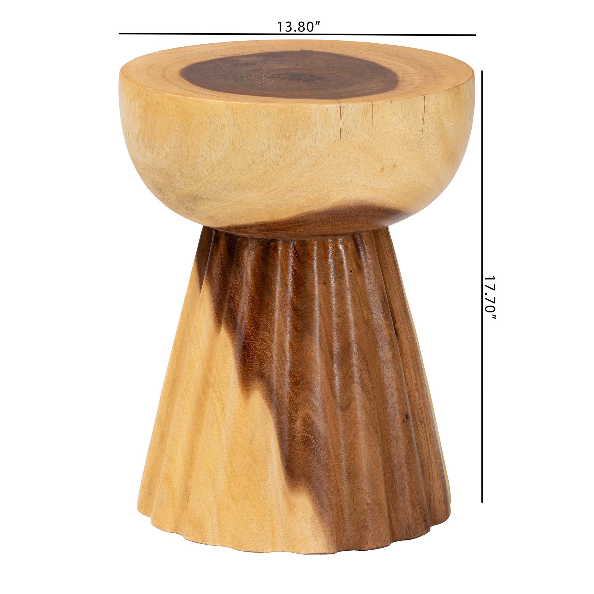bali & pari Alara Hand -carved Suar Wood Side Table - Sculptural Pedestal Accent Table with Natural Grain, Modern Boho Style for Living Room or Bedroom