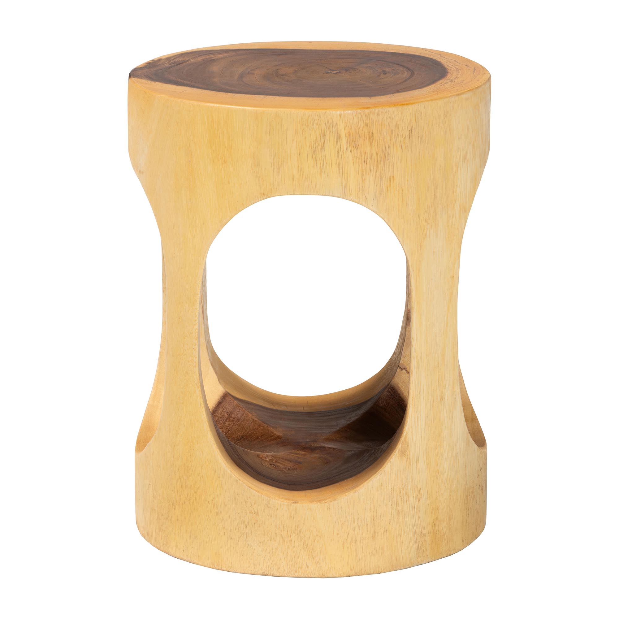 bali & pari Kaseko Hand -carved Suar Wood Side Table - Sculptural Accent Table with Open Work Design, Modern Boho Style for Living Room or Bedroom