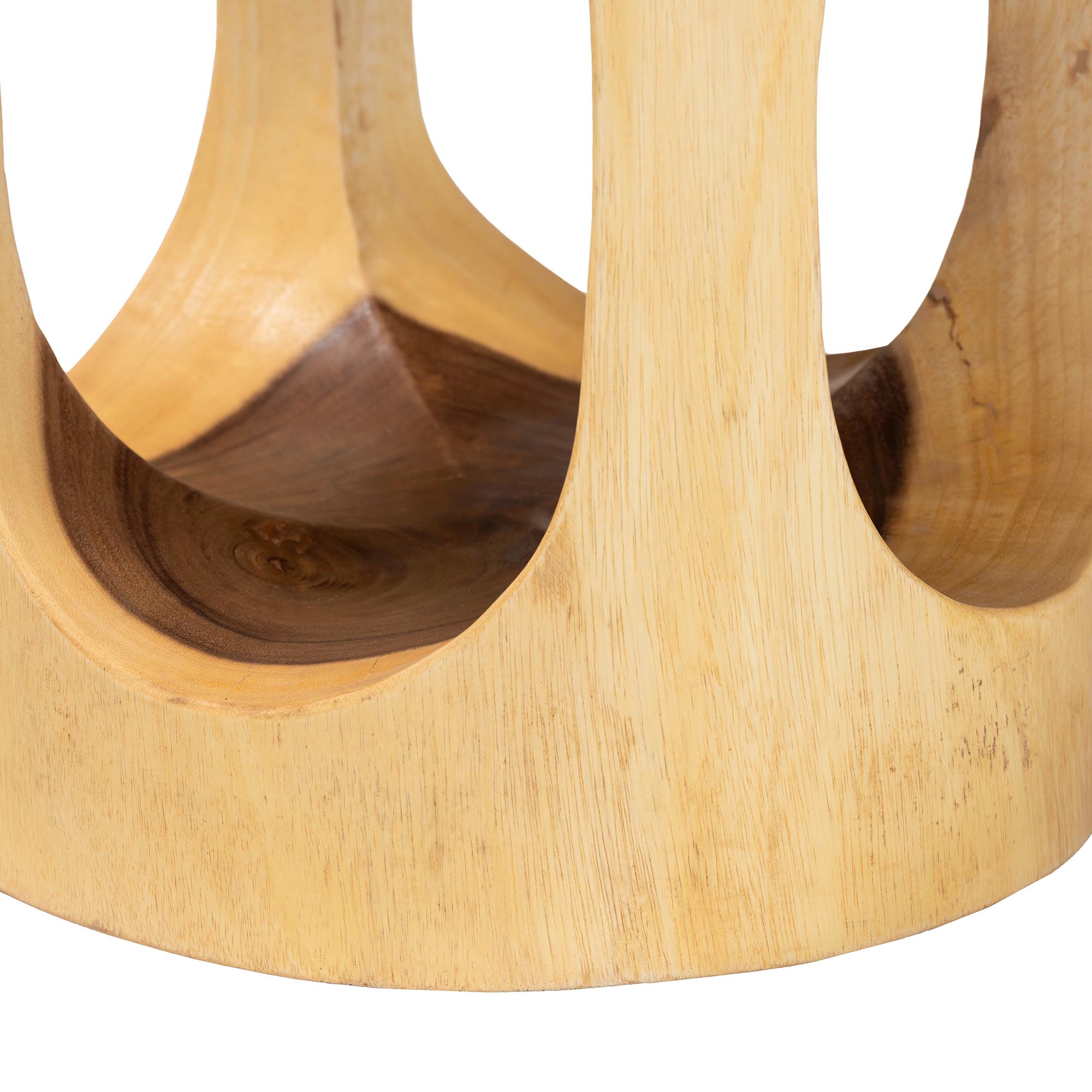 bali & pari Kaseko Hand -carved Suar Wood Side Table - Sculptural Accent Table with Open Work Design, Modern Boho Style for Living Room or Bedroom