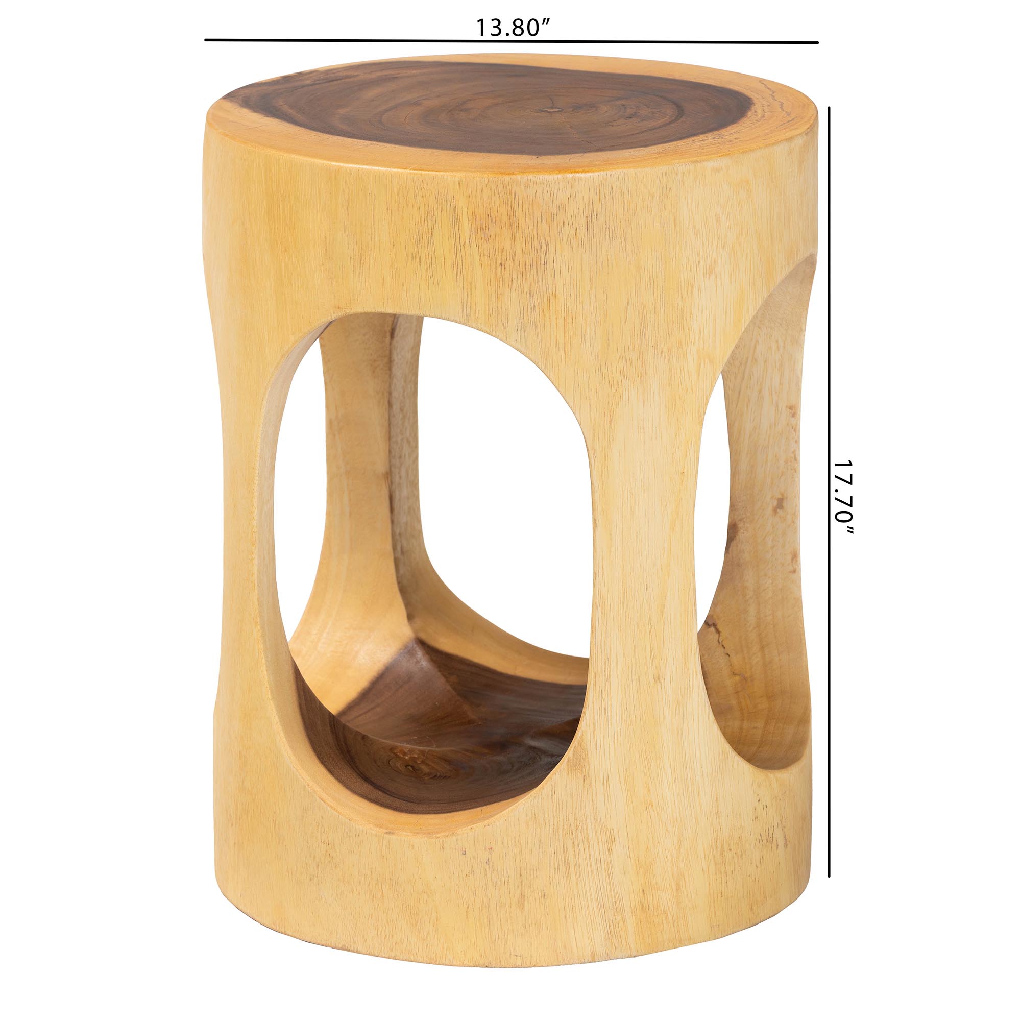 bali & pari Kaseko Hand -carved Suar Wood Side Table - Sculptural Accent Table with Open Work Design, Modern Boho Style for Living Room or Bedroom