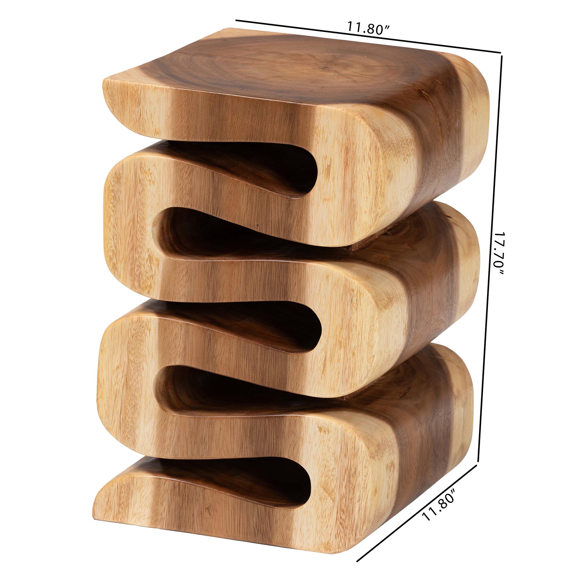bali & pari Eliada Hand -carved Suar Wood Side Table - Wavy Sculptural Accent Table with Stacked Design, Modern Boho Style for Living Room or Bedroom