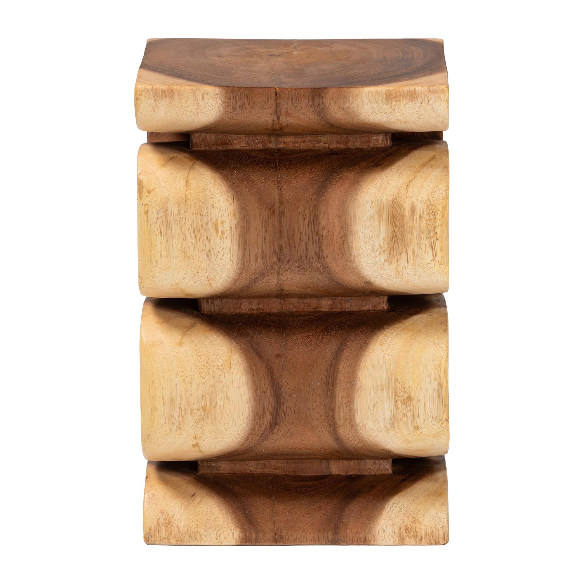 bali & pari Eliada Hand -carved Suar Wood Side Table - Wavy Sculptural Accent Table with Stacked Design, Modern Boho Style for Living Room or Bedroom