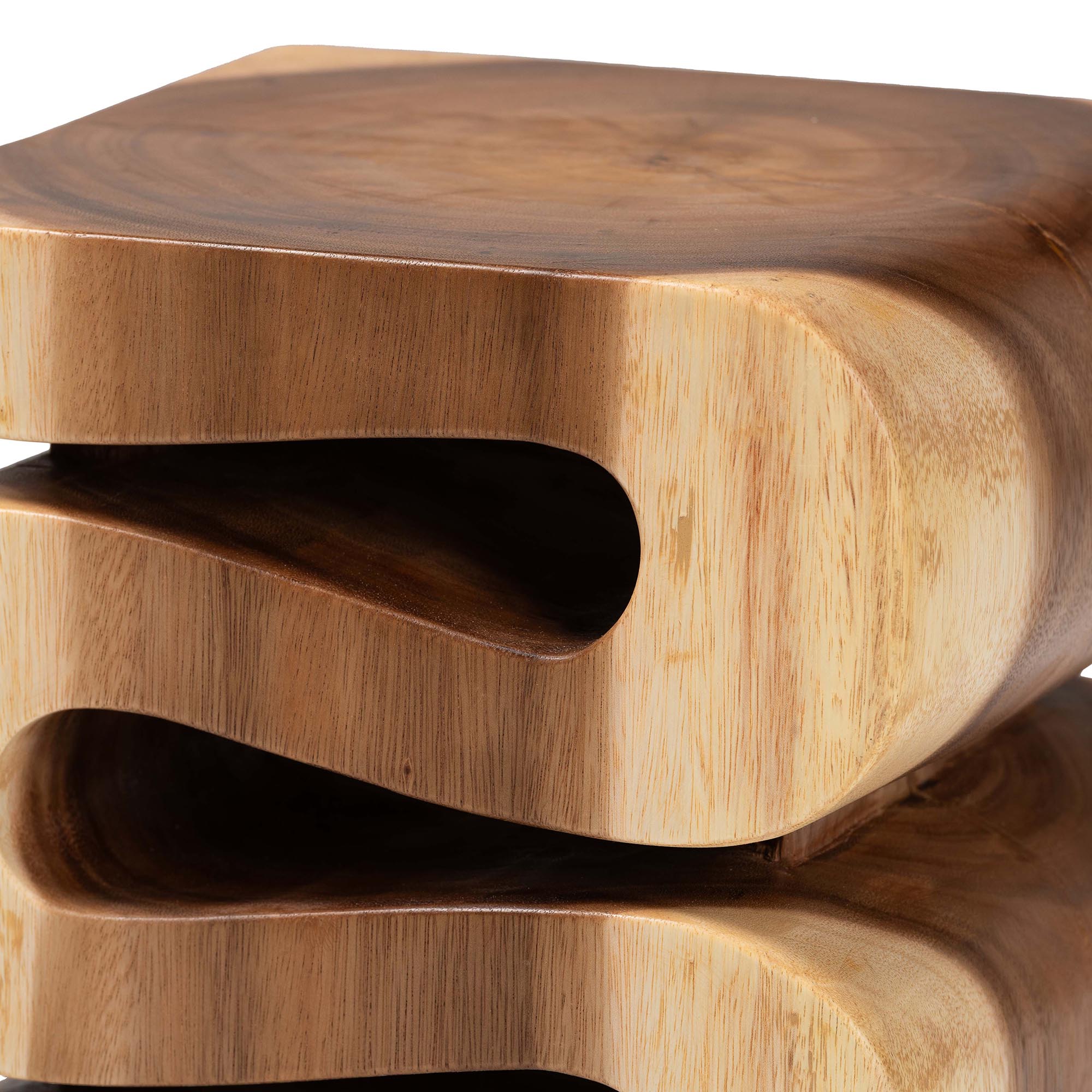 bali & pari Eliada Hand -carved Suar Wood Side Table - Wavy Sculptural Accent Table with Stacked Design, Modern Boho Style for Living Room or Bedroom