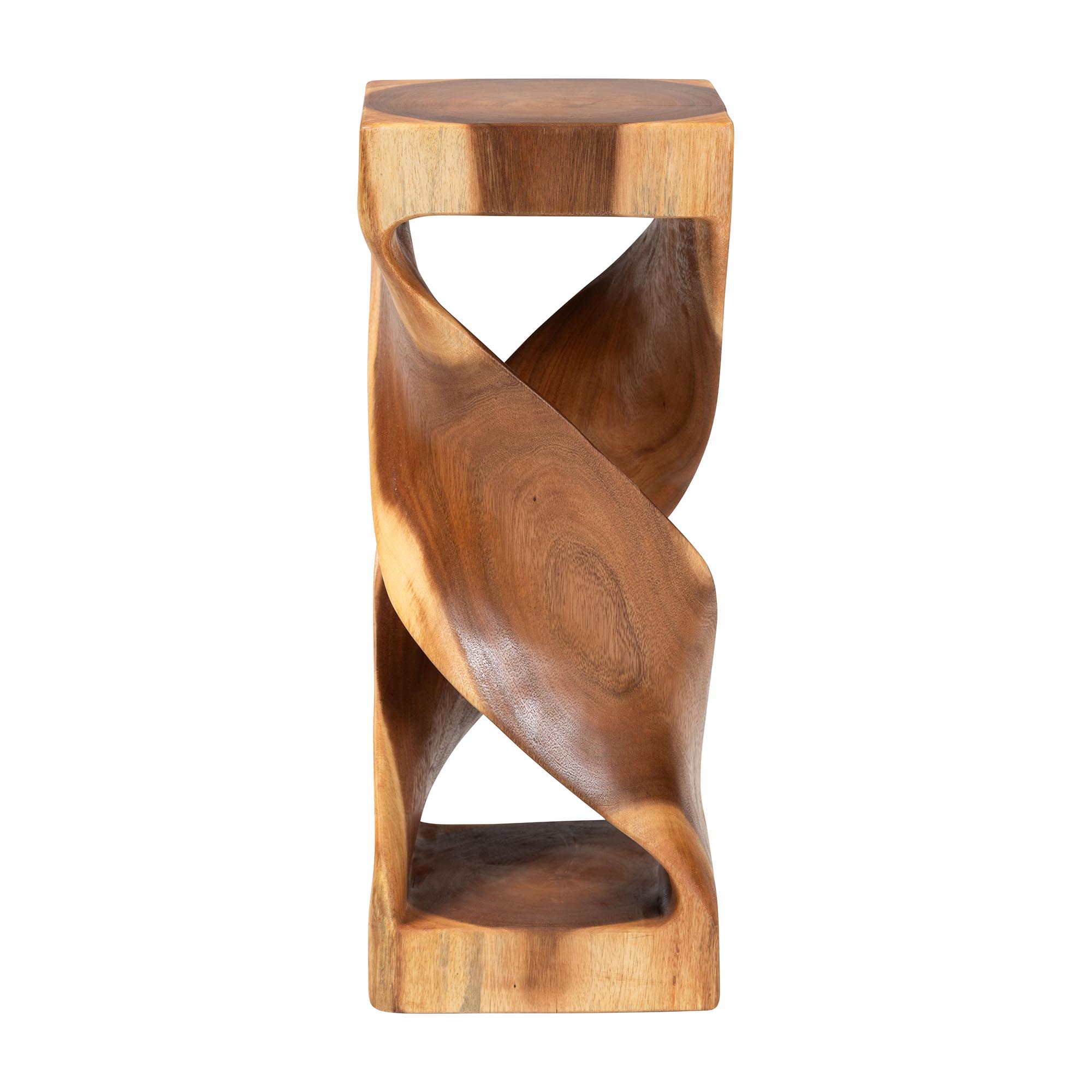 bali & pari Rapha Suar Wood Accent Table - Hand-Carved Sculptural Pedestal Stand with Twist Design, Modern Boho Side Table for Living Room or Entryway, 29.5" Tall