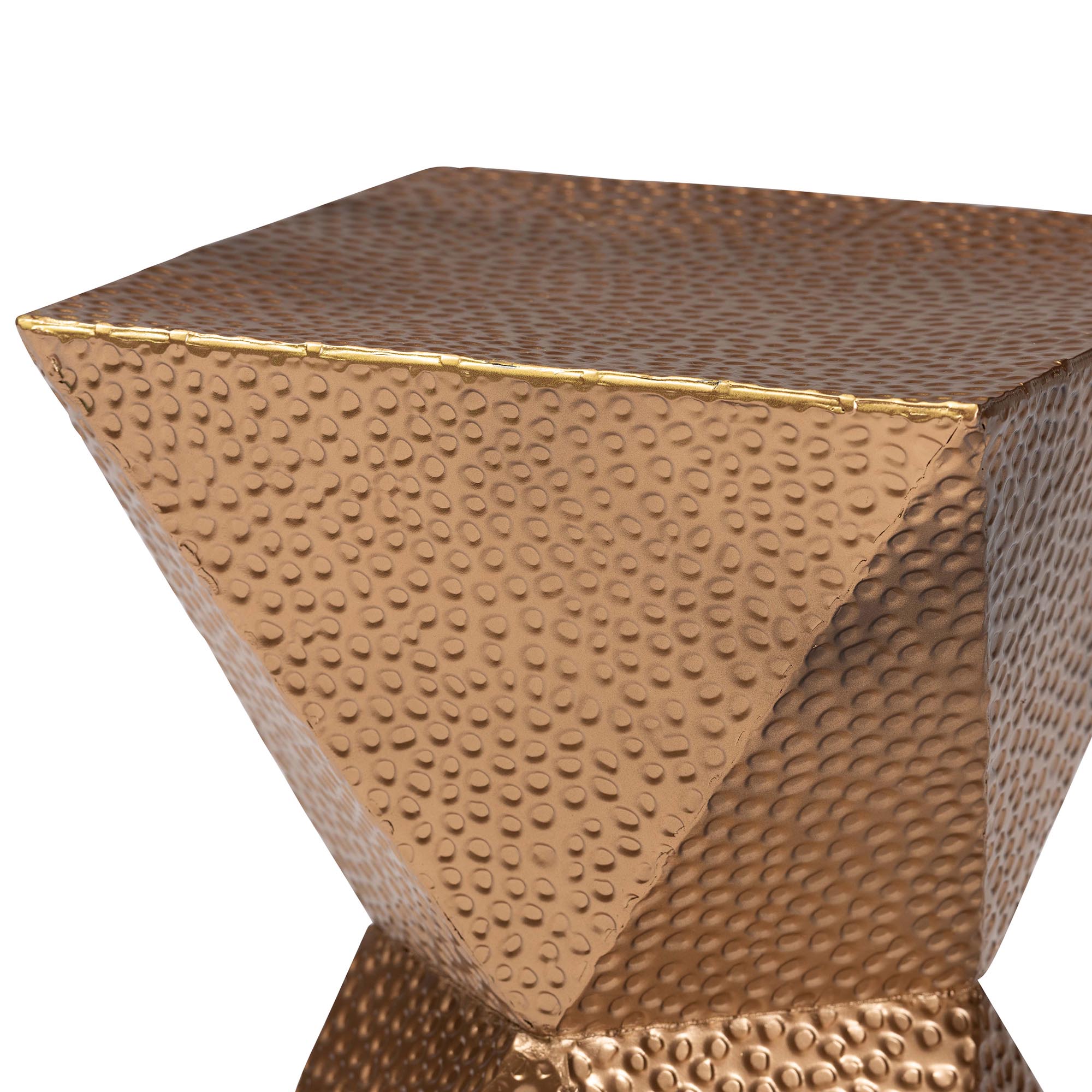 Baxton Studio Pacey Textured Metal Accent Table - Geometric Gold Side Table with Hourglass Silhouette for Indoor or Semi-Outdoor Use