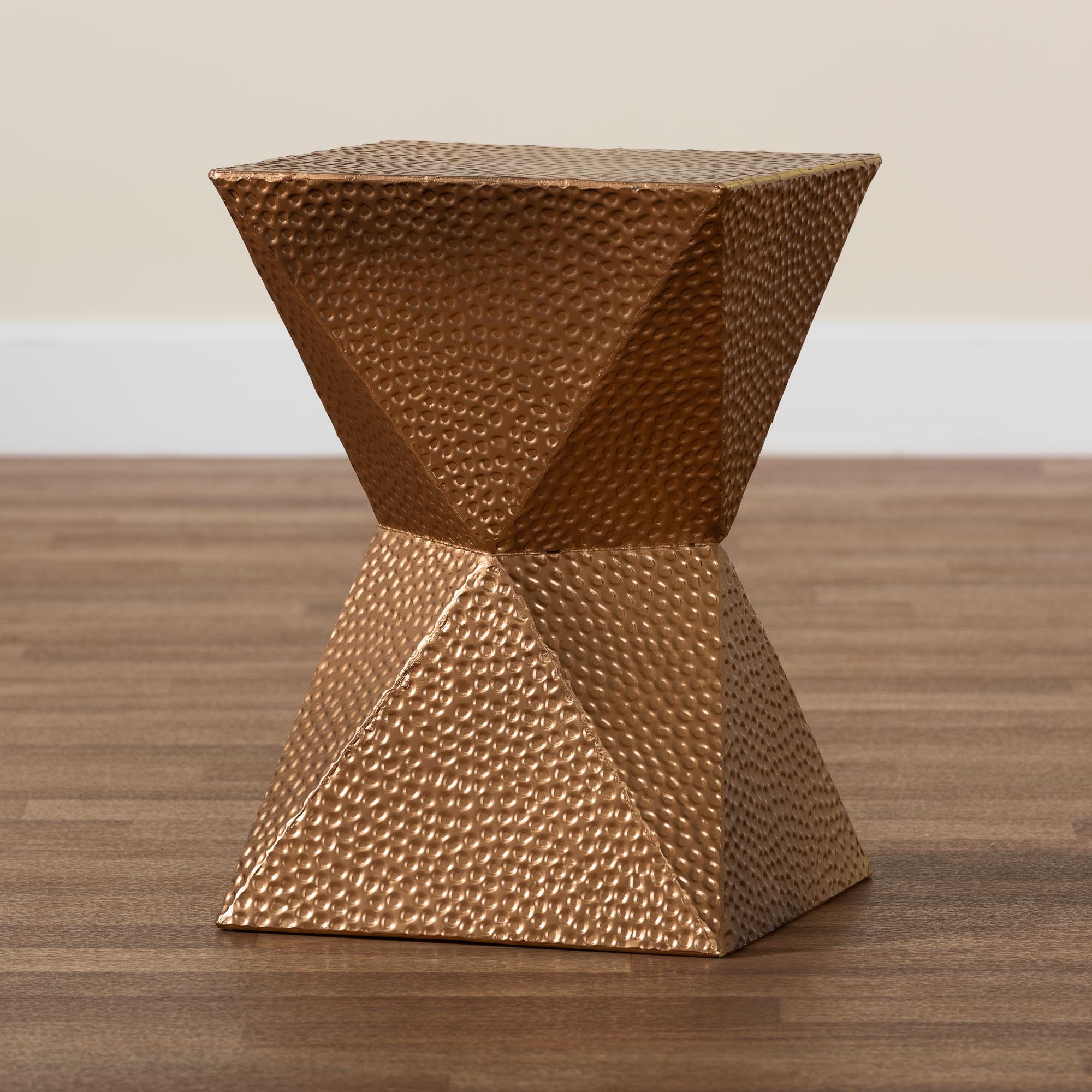 Baxton Studio Pacey Textured Metal Accent Table - Geometric Gold Side Table with Hourglass Silhouette for Indoor or Semi-Outdoor Use