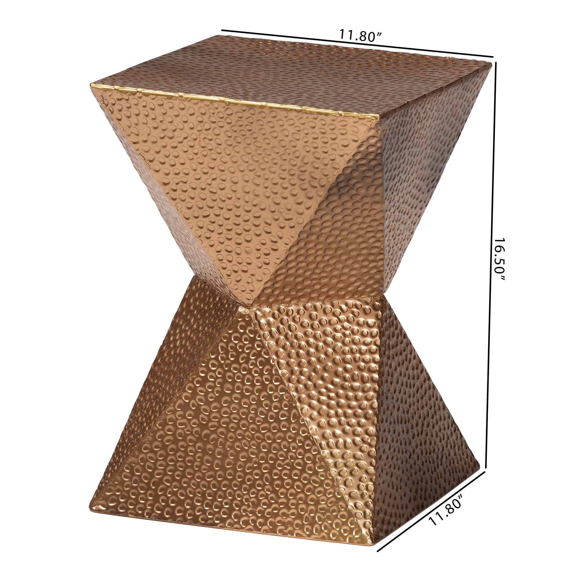 Baxton Studio Pacey Textured Metal Accent Table - Geometric Gold Side Table with Hourglass Silhouette for Indoor or Semi-Outdoor Use