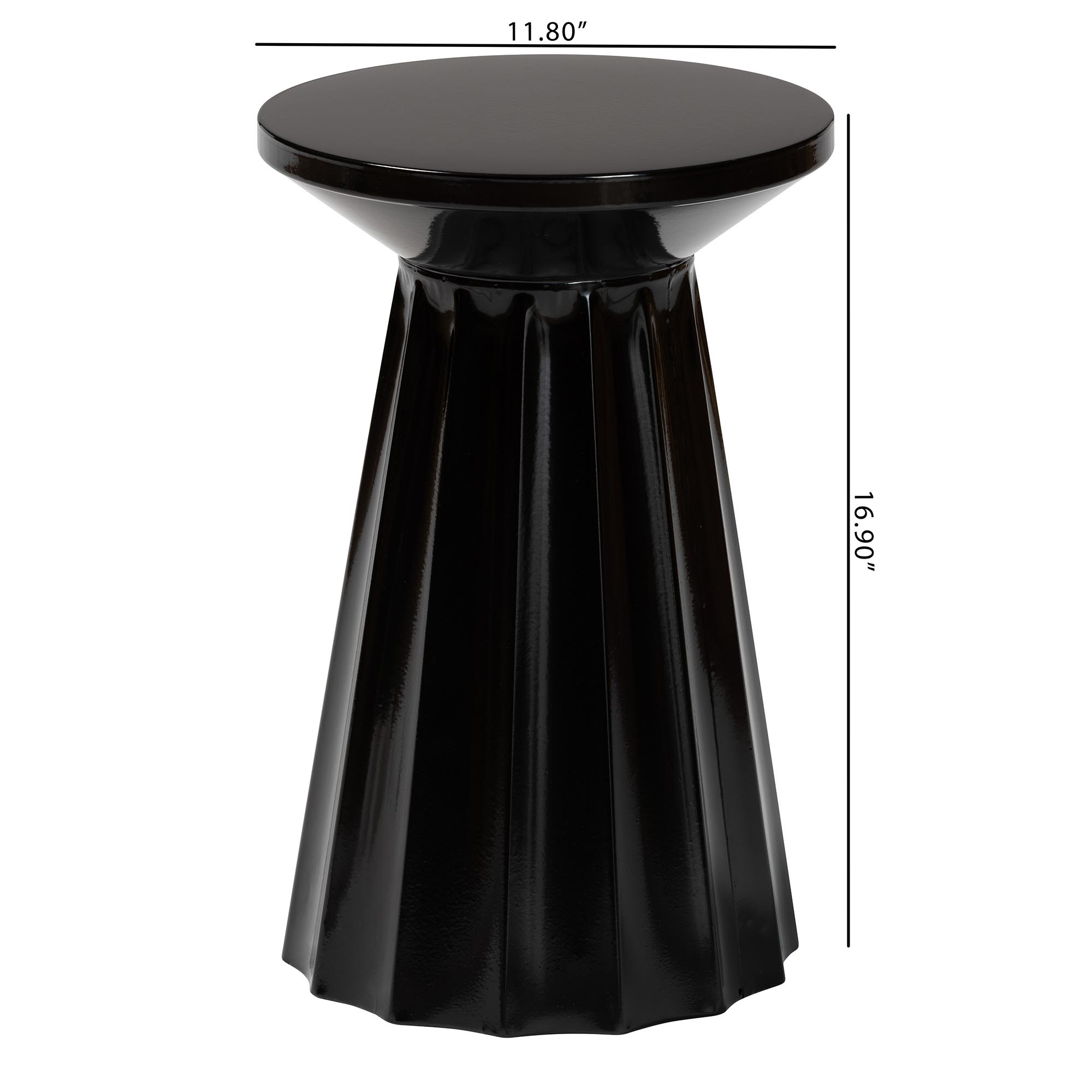 Baxton Studio Ulmer Metal Scalloped Side Table - Modern Round Accent Table for Indoor or Semi-Outdoor Use, Black