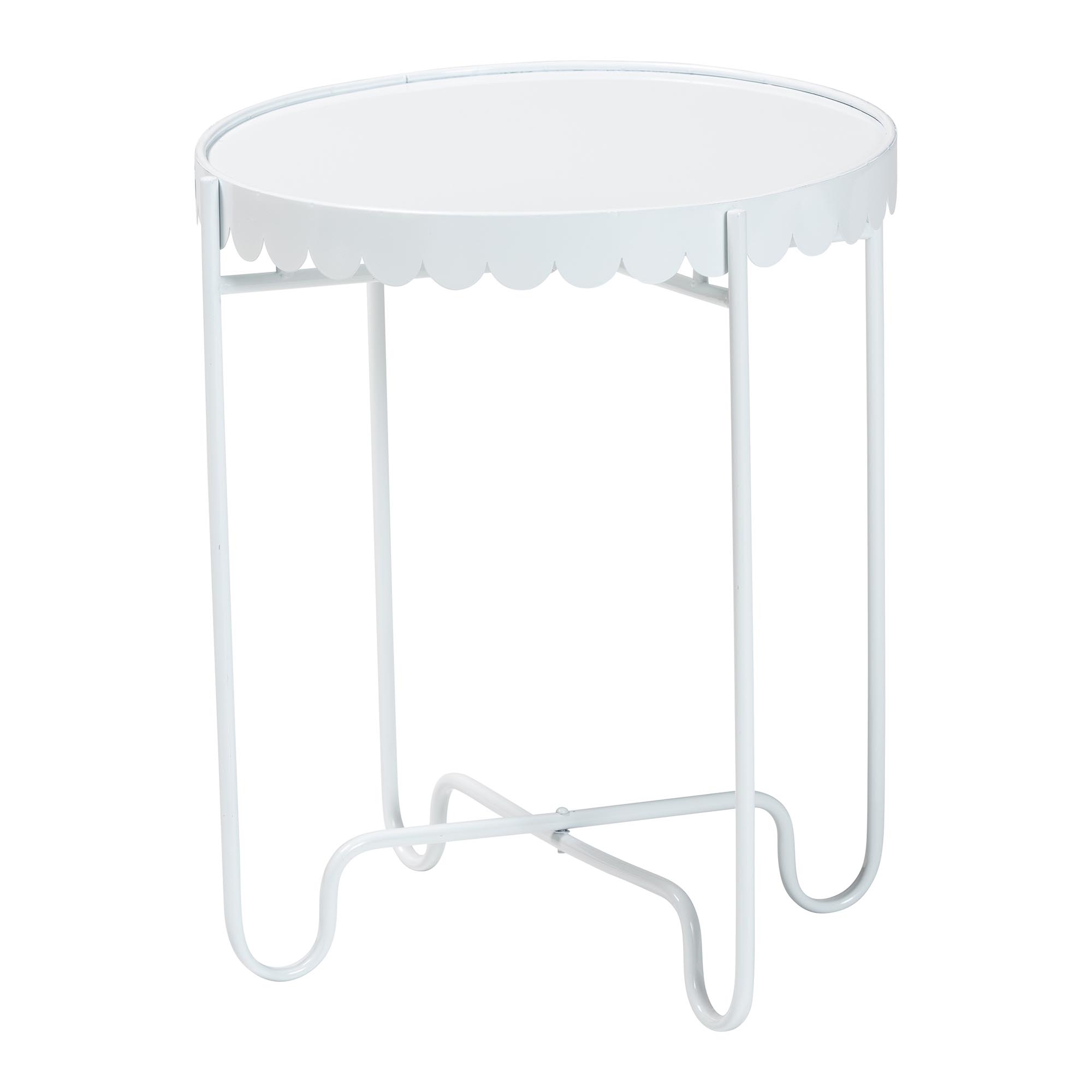 Baxton Studio Laverne White Metal Side Table with Scalloped Tray Top - Round Accent Table with Decorative Base for Indoor or Semi-Outdoor Use