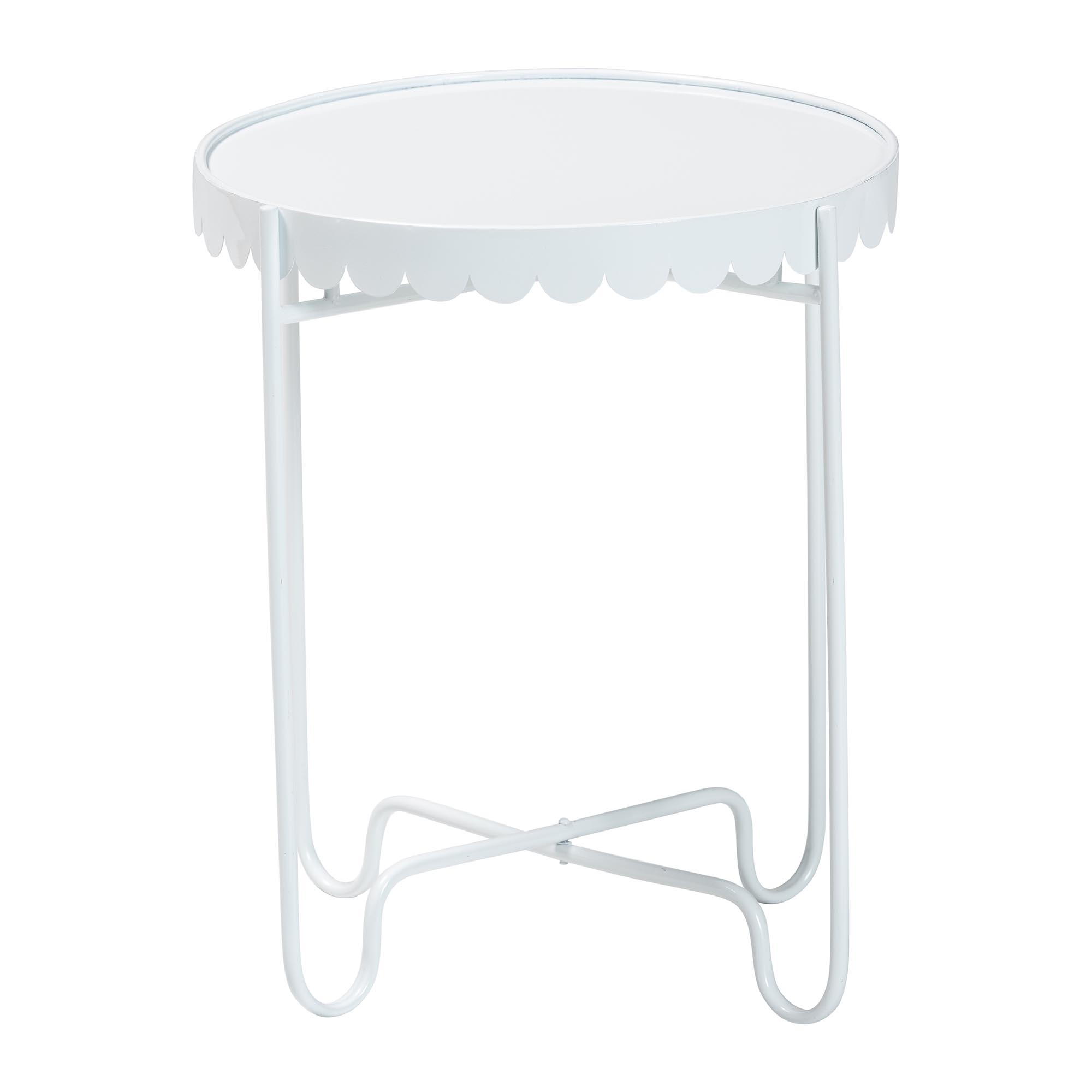 Baxton Studio Laverne White Metal Side Table with Scalloped Tray Top - Round Accent Table with Decorative Base for Indoor or Semi-Outdoor Use