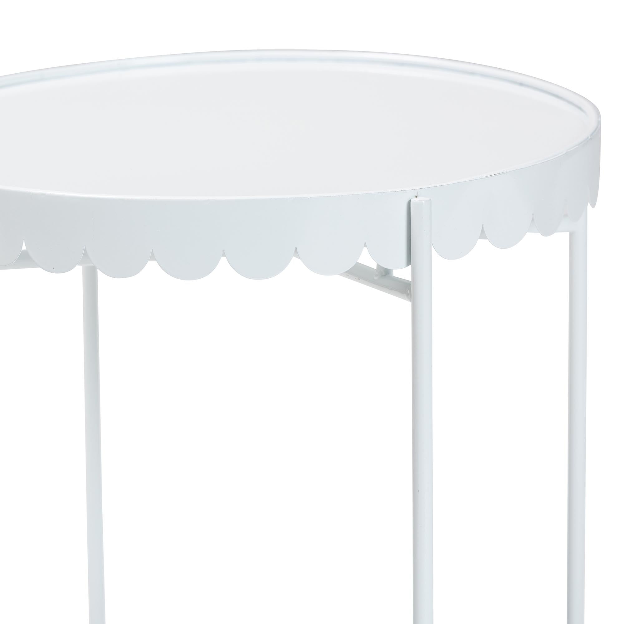 Baxton Studio Laverne White Metal Side Table with Scalloped Tray Top - Round Accent Table with Decorative Base for Indoor or Semi-Outdoor Use