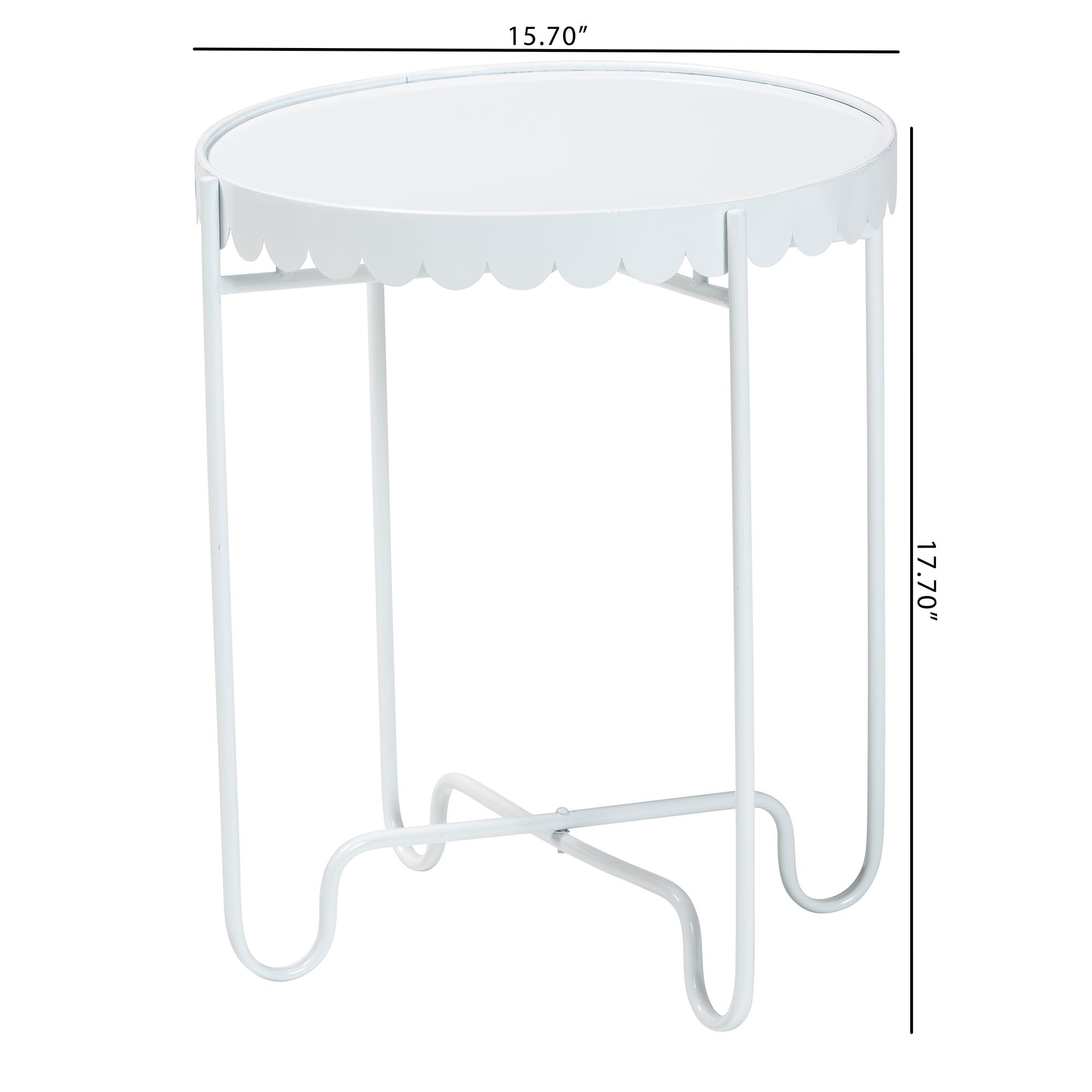 Baxton Studio Laverne White Metal Side Table with Scalloped Tray Top - Round Accent Table with Decorative Base for Indoor or Semi-Outdoor Use