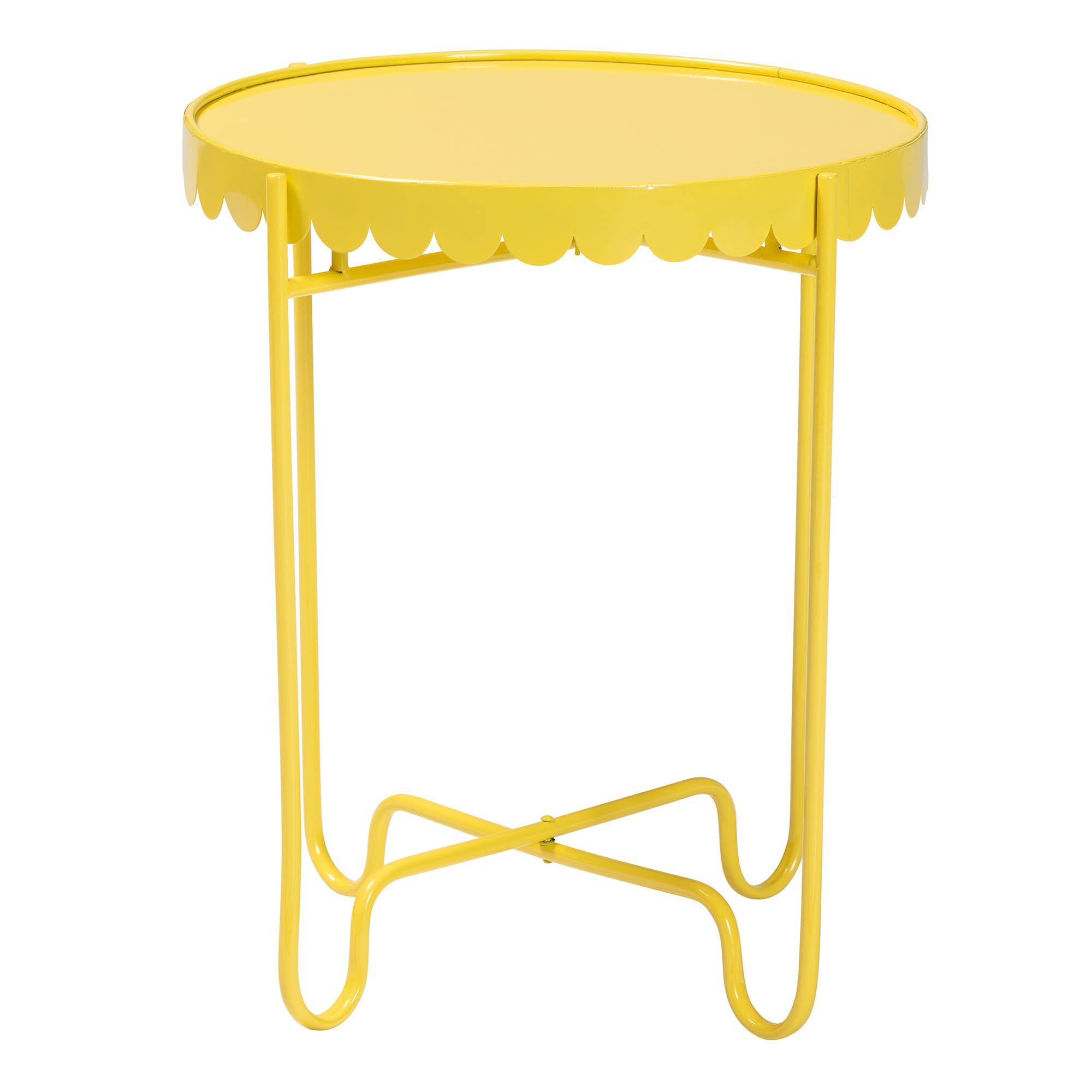Baxton Studio Laverne Yellow Metal Side Table with Scalloped Tray Top - Round Accent Table with Decorative Base for Indoor or Semi-Outdoor Use