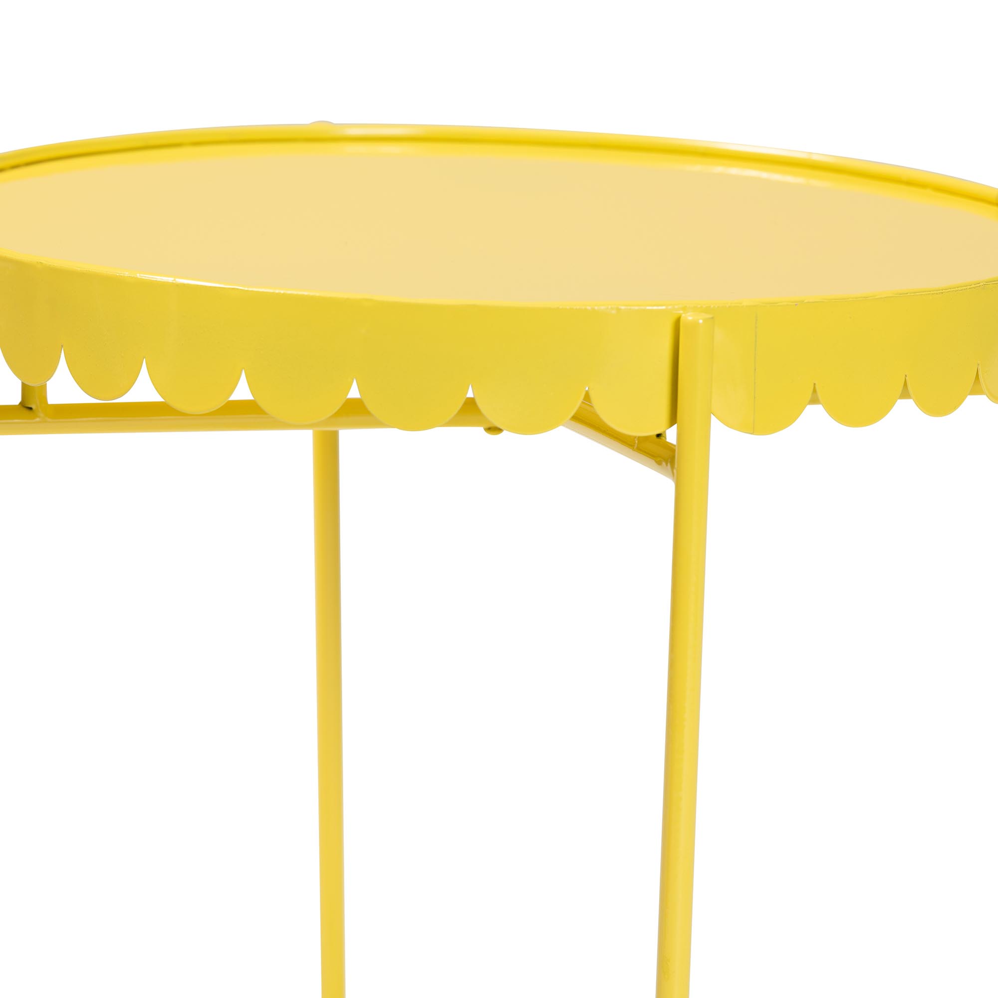 Baxton Studio Laverne Yellow Metal Side Table with Scalloped Tray Top - Round Accent Table with Decorative Base for Indoor or Semi-Outdoor Use