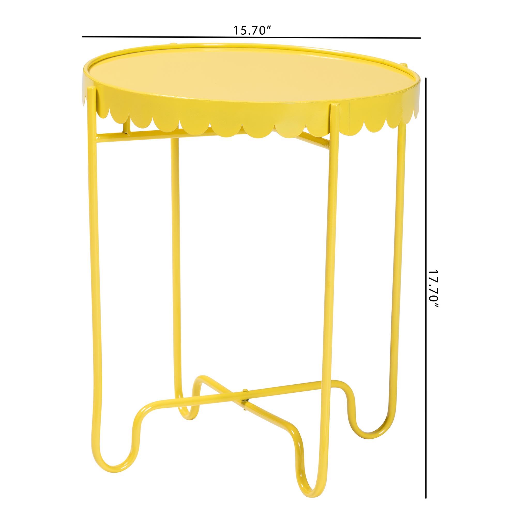 Baxton Studio Laverne Yellow Metal Side Table with Scalloped Tray Top - Round Accent Table with Decorative Base for Indoor or Semi-Outdoor Use