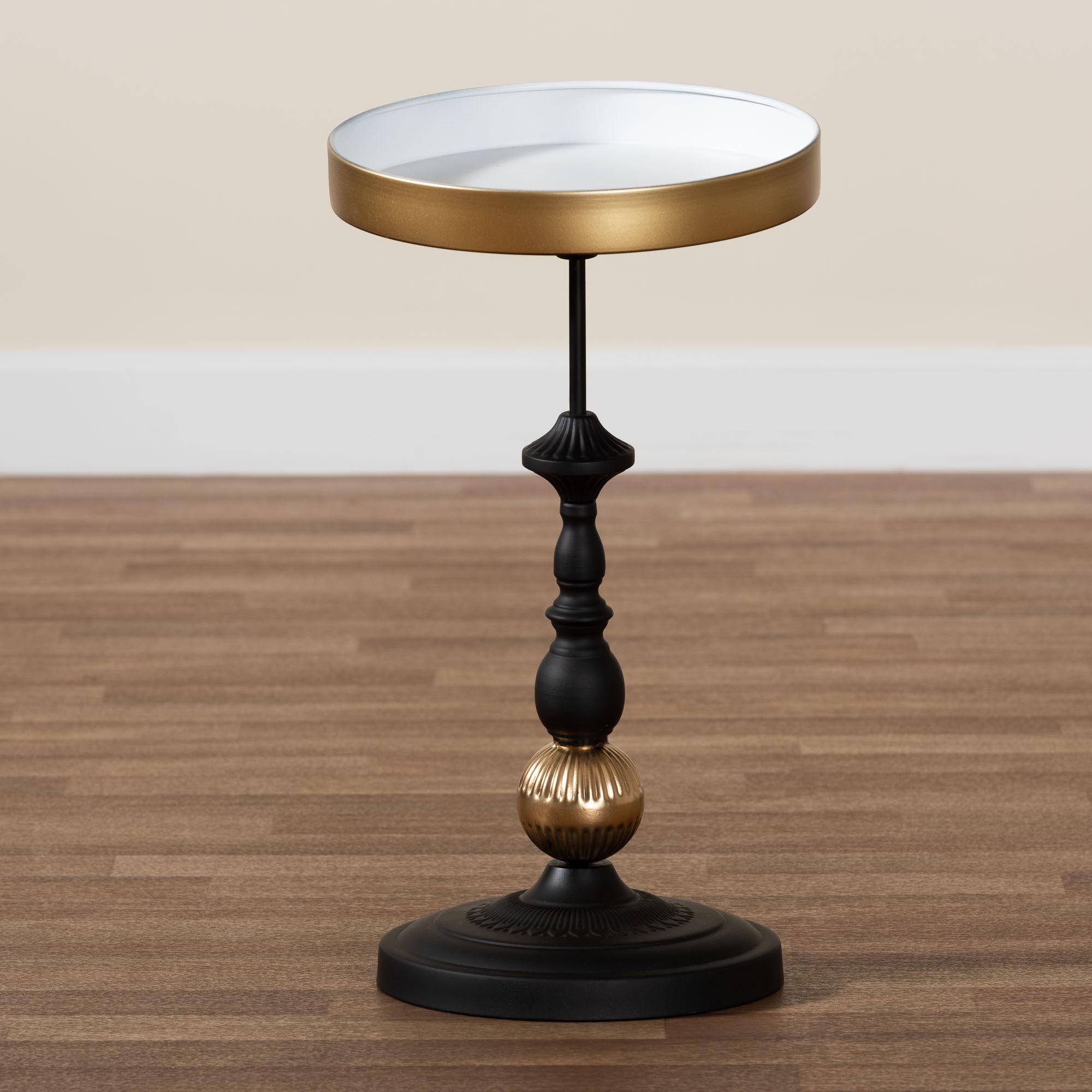 Baxton Studio Javion Modern Glam Round Accent Side Table - Black & Gold Metal End Table with Tray Top for Indoor or Semi-Outdoor Use