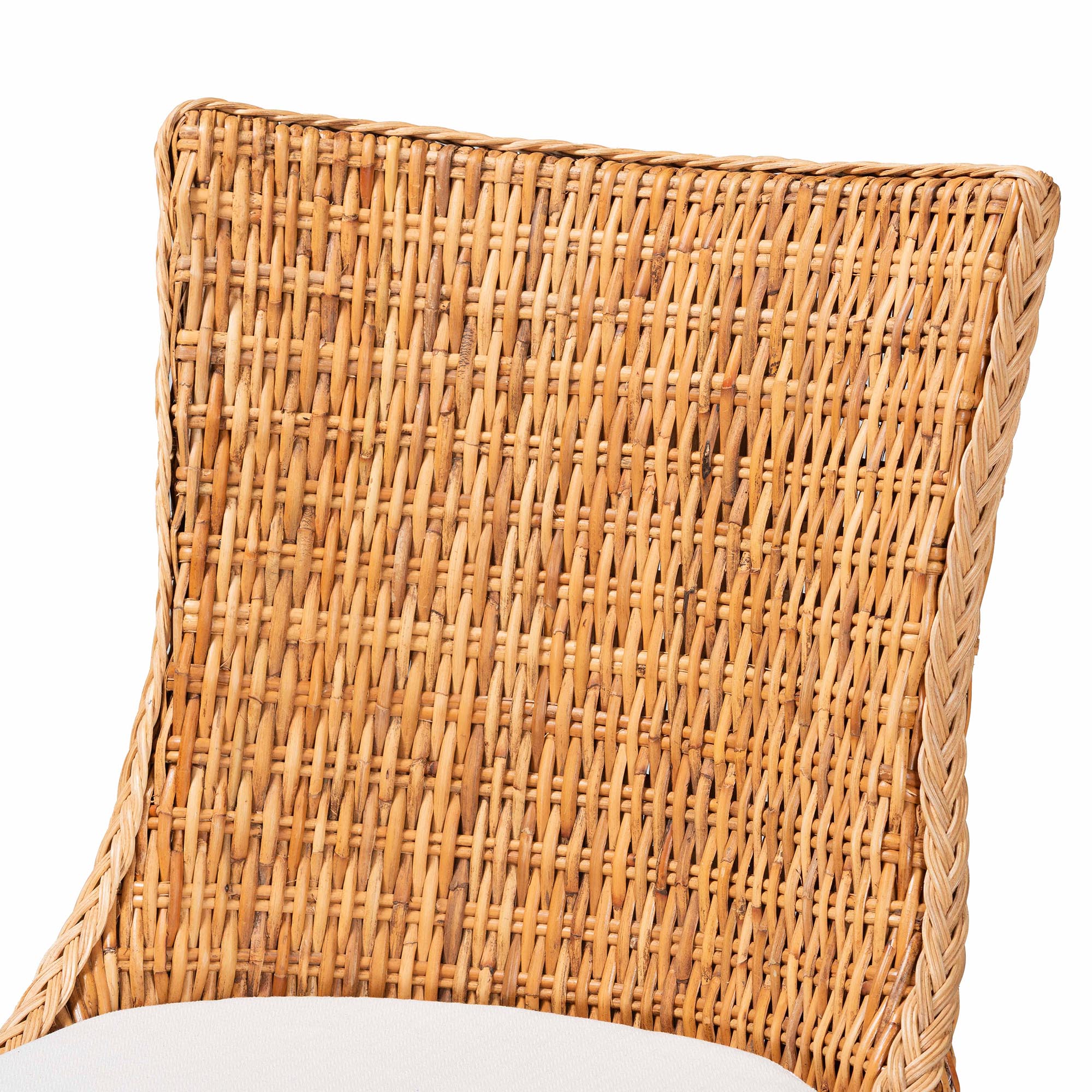 bali & pari Derris Natural Rattan Dining Chair with Cushion - Tall Wingback Side Chair with Solid Mango Wood Legs, Boho Coastal Style for Kitchen or Dining Room Seating, Light Honey