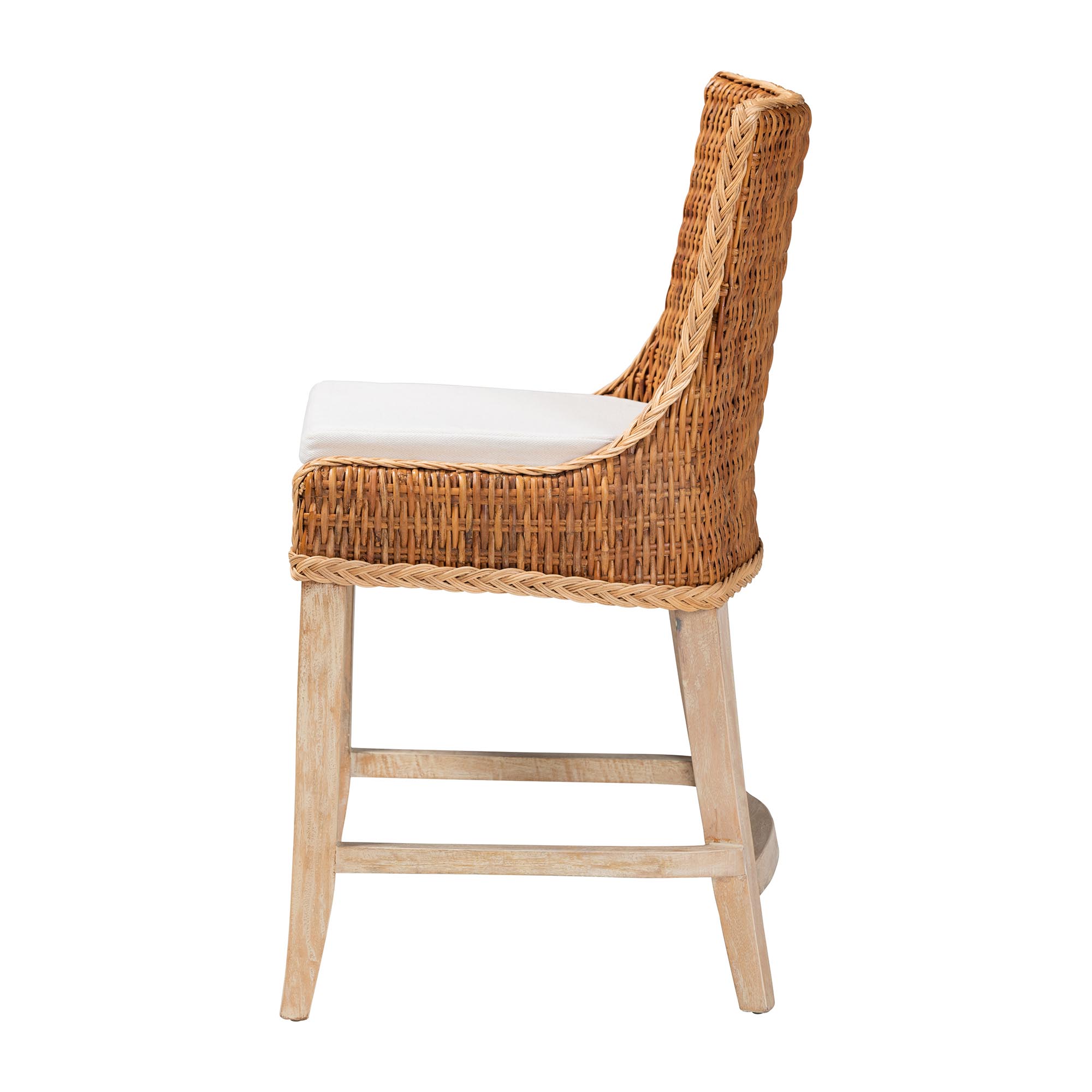 bali & pari Derris Natural Rattan Counter Stool with Cushion - Tall Wingback Stool with Solid Mango Wood Legs and Footrest, Boho Coastal Style for Kitchen Island or Dining Area Seating, Light Honey