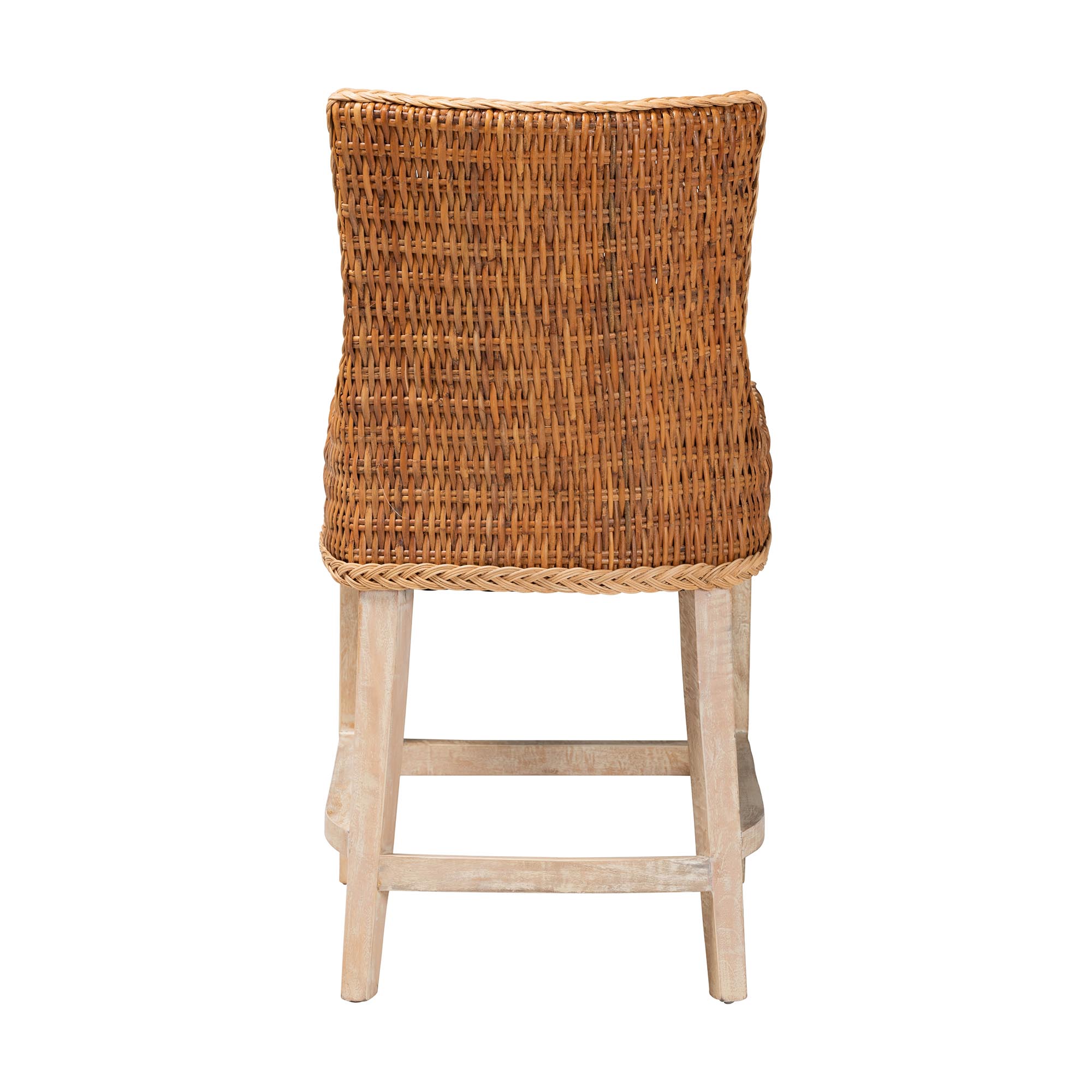 bali & pari Derris Natural Rattan Counter Stool with Cushion - Tall Wingback Stool with Solid Mango Wood Legs and Footrest, Boho Coastal Style for Kitchen Island or Dining Area Seating, Light Honey