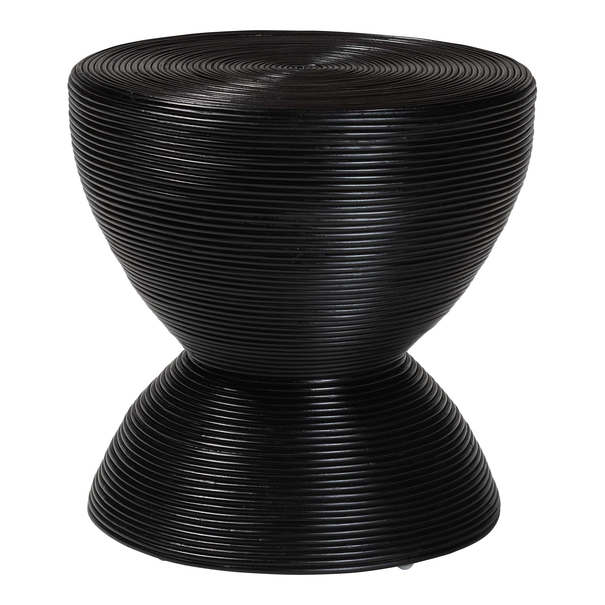 bali & pari Tokyo Laminated Natural Rattan Side Table -  Hourglass Accent Table with Modern Sculptural Design, Boho Chic Style for Living Room or Bedroom, Black