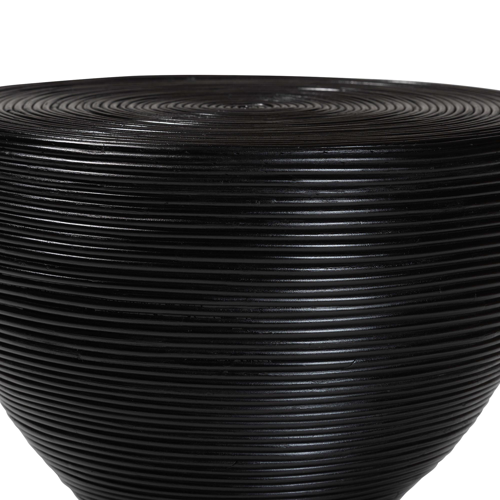 bali & pari Tokyo Laminated Natural Rattan Side Table -  Hourglass Accent Table with Modern Sculptural Design, Boho Chic Style for Living Room or Bedroom, Black