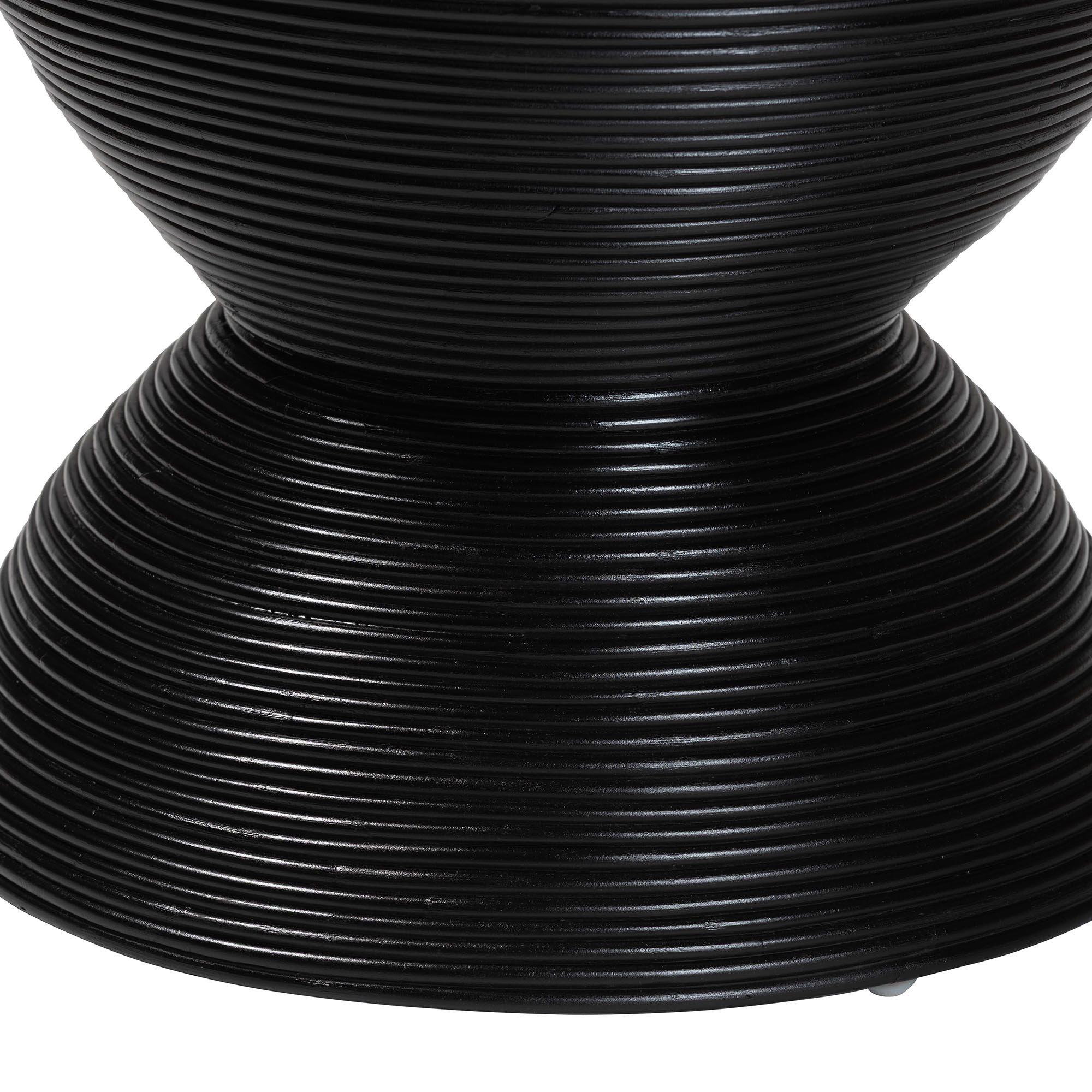 bali & pari Tokyo Laminated Natural Rattan Side Table -  Hourglass Accent Table with Modern Sculptural Design, Boho Chic Style for Living Room or Bedroom, Black