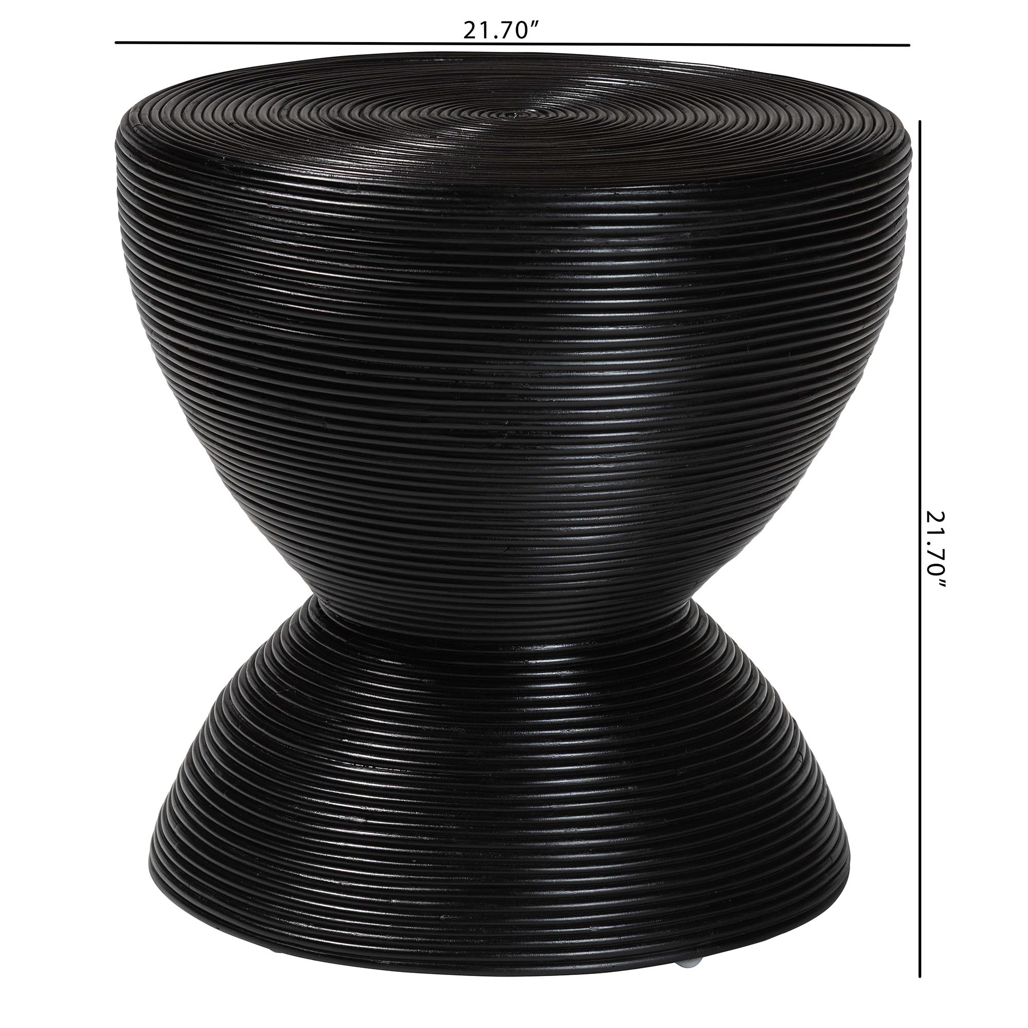 bali & pari Tokyo Laminated Natural Rattan Side Table -  Hourglass Accent Table with Modern Sculptural Design, Boho Chic Style for Living Room or Bedroom, Black