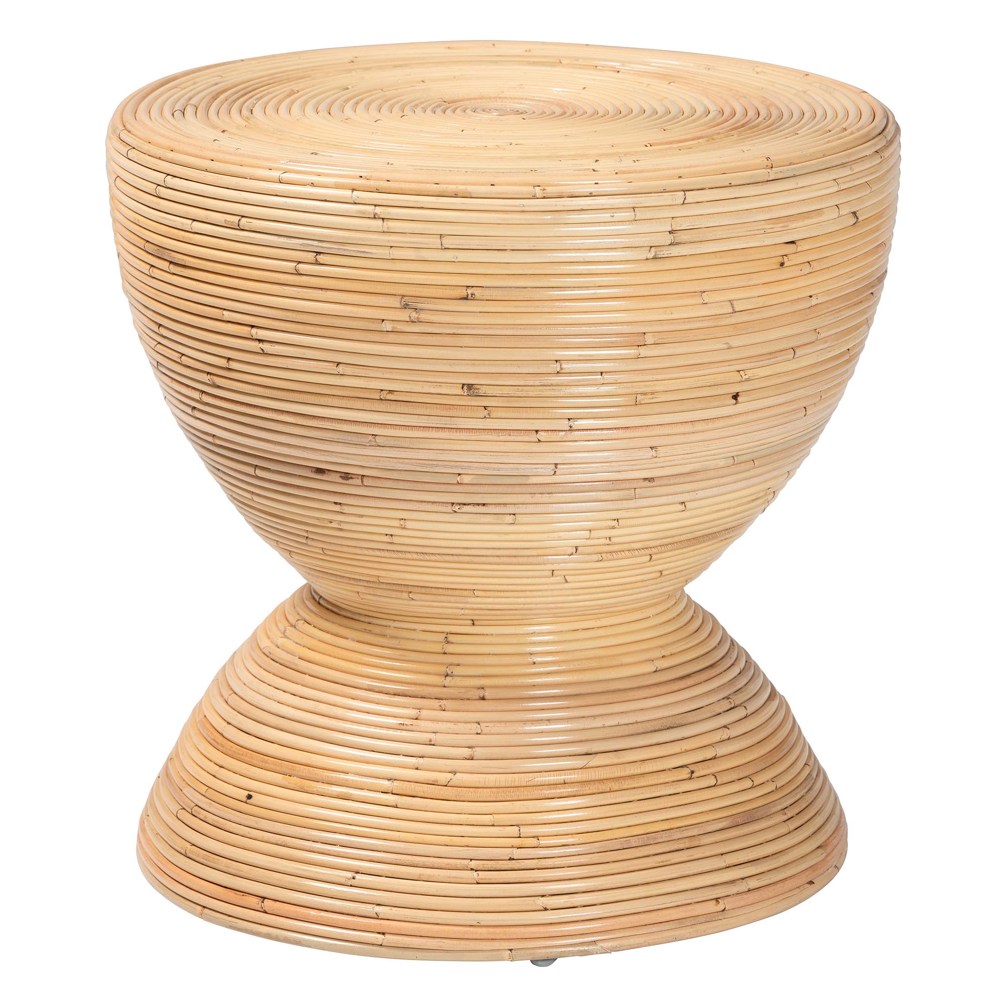 bali & pari Tokyo Laminated Natural Rattan Side Table -  Hourglass Accent Table with Modern Sculptural Design, Boho Chic Style for Living Room or Bedroom, Natural