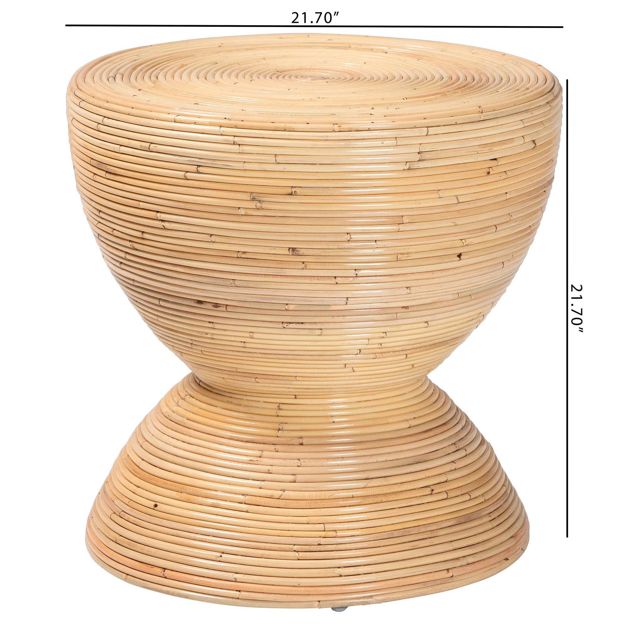 bali & pari Tokyo Laminated Natural Rattan Side Table -  Hourglass Accent Table with Modern Sculptural Design, Boho Chic Style for Living Room or Bedroom, Natural