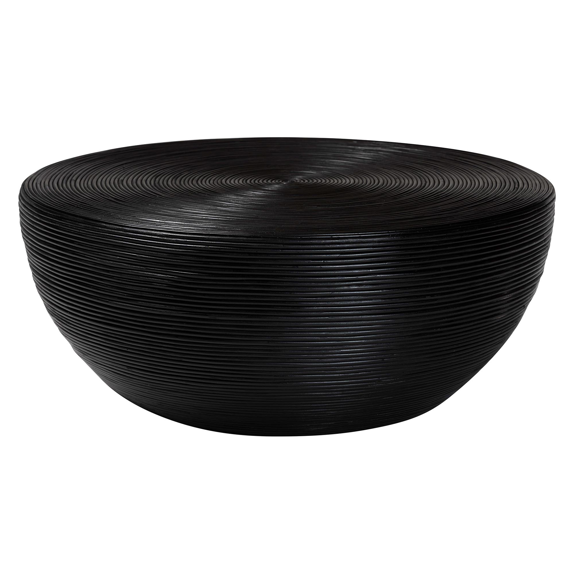 bali & pari Tokyo Laminated Natural Rattan Coffee Table - Handcrafted Bowl -Shaped Center Table for Living Room, Coastal Boho Style Furniture in Black