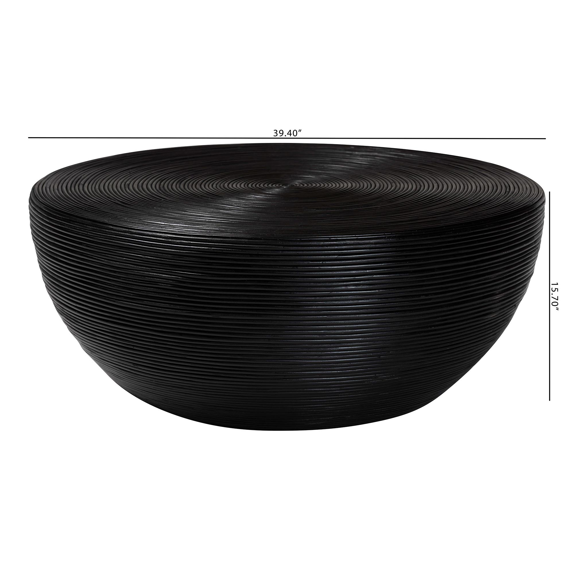 bali & pari Tokyo Laminated Natural Rattan Coffee Table - Handcrafted Bowl -Shaped Center Table for Living Room, Coastal Boho Style Furniture in Black
