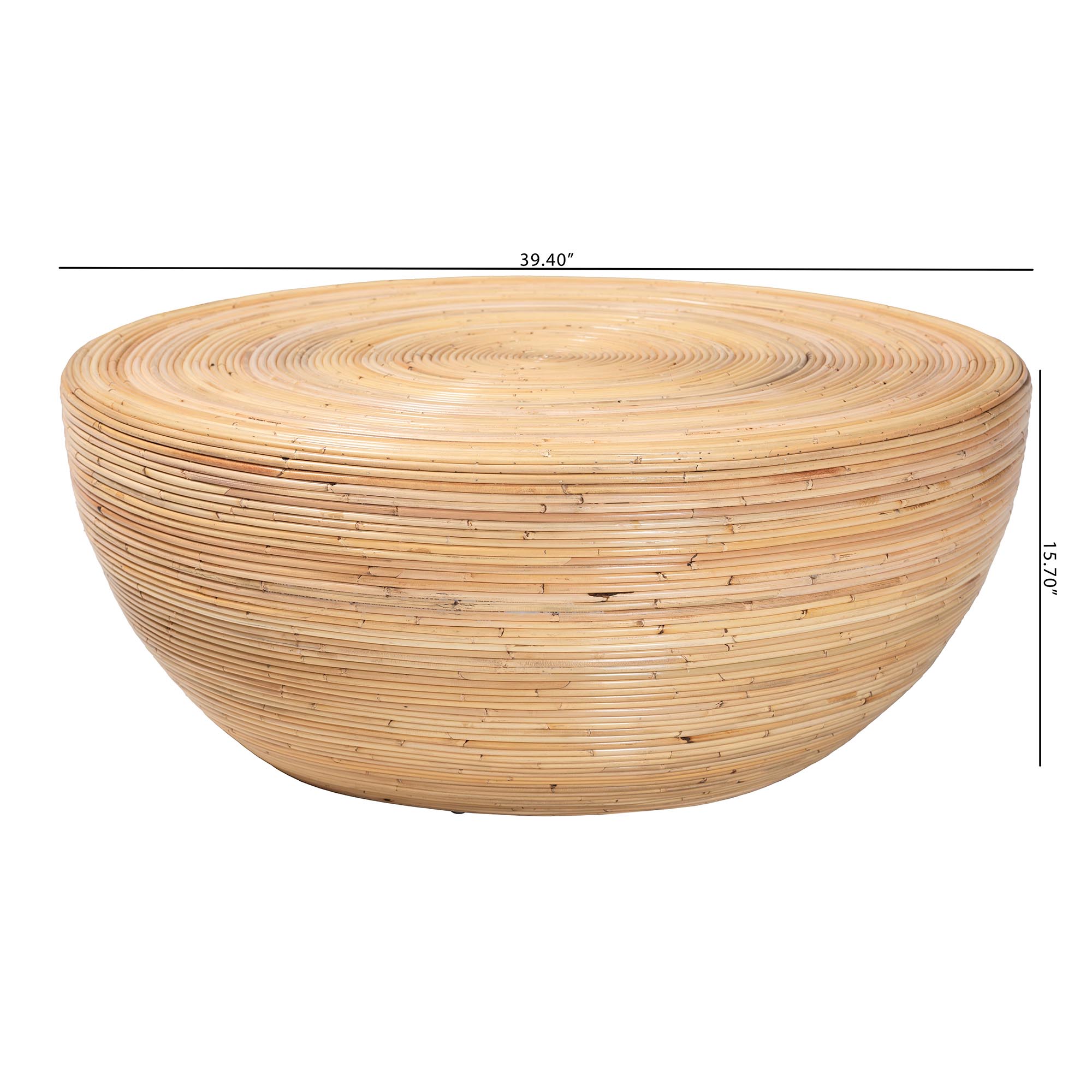 bali & pari Tokyo Laminated Natural Rattan Coffee Table - Handcrafted Bowl -Shaped Center Table for Living Room, Coastal Boho Style Furniture in Natural Brown