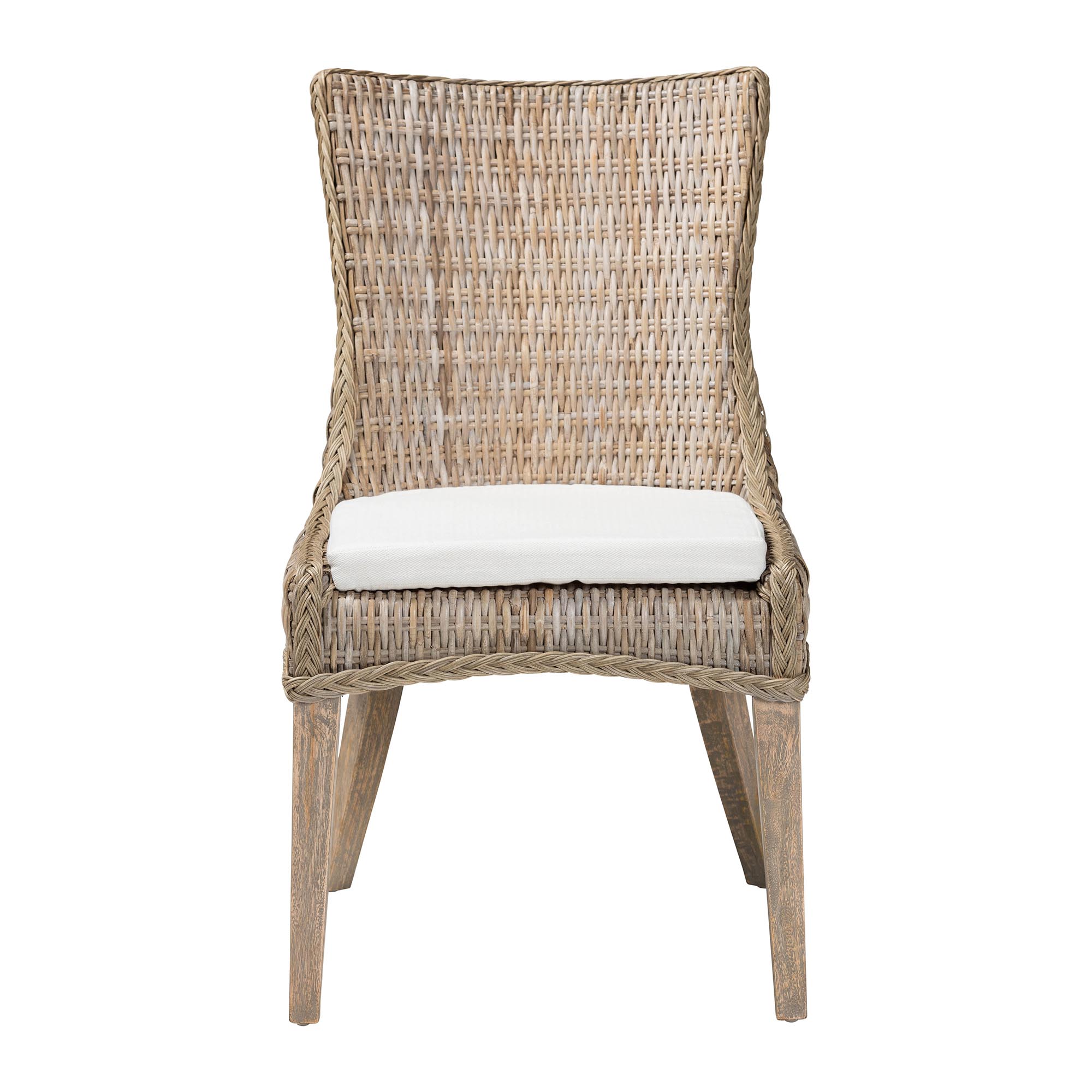 bali & pari Derris Natural Rattan Dining Chair with Cushion - Tall Wingback Side Chair with Solid Mango Wood Legs, Boho Coastal Style for Kitchen or Dining Room Seating, Greywashed