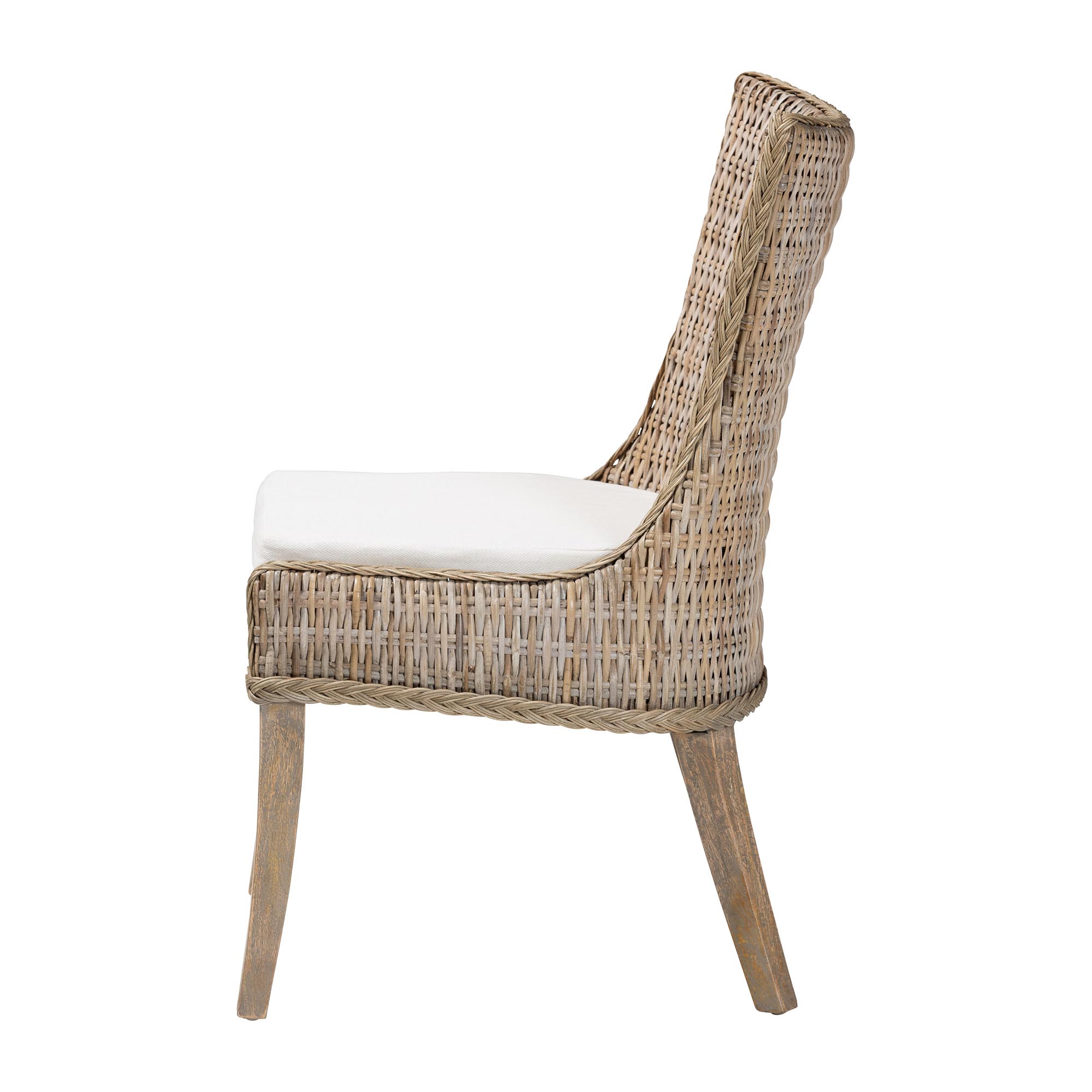 bali & pari Derris Natural Rattan Dining Chair with Cushion - Tall Wingback Side Chair with Solid Mango Wood Legs, Boho Coastal Style for Kitchen or Dining Room Seating, Greywashed