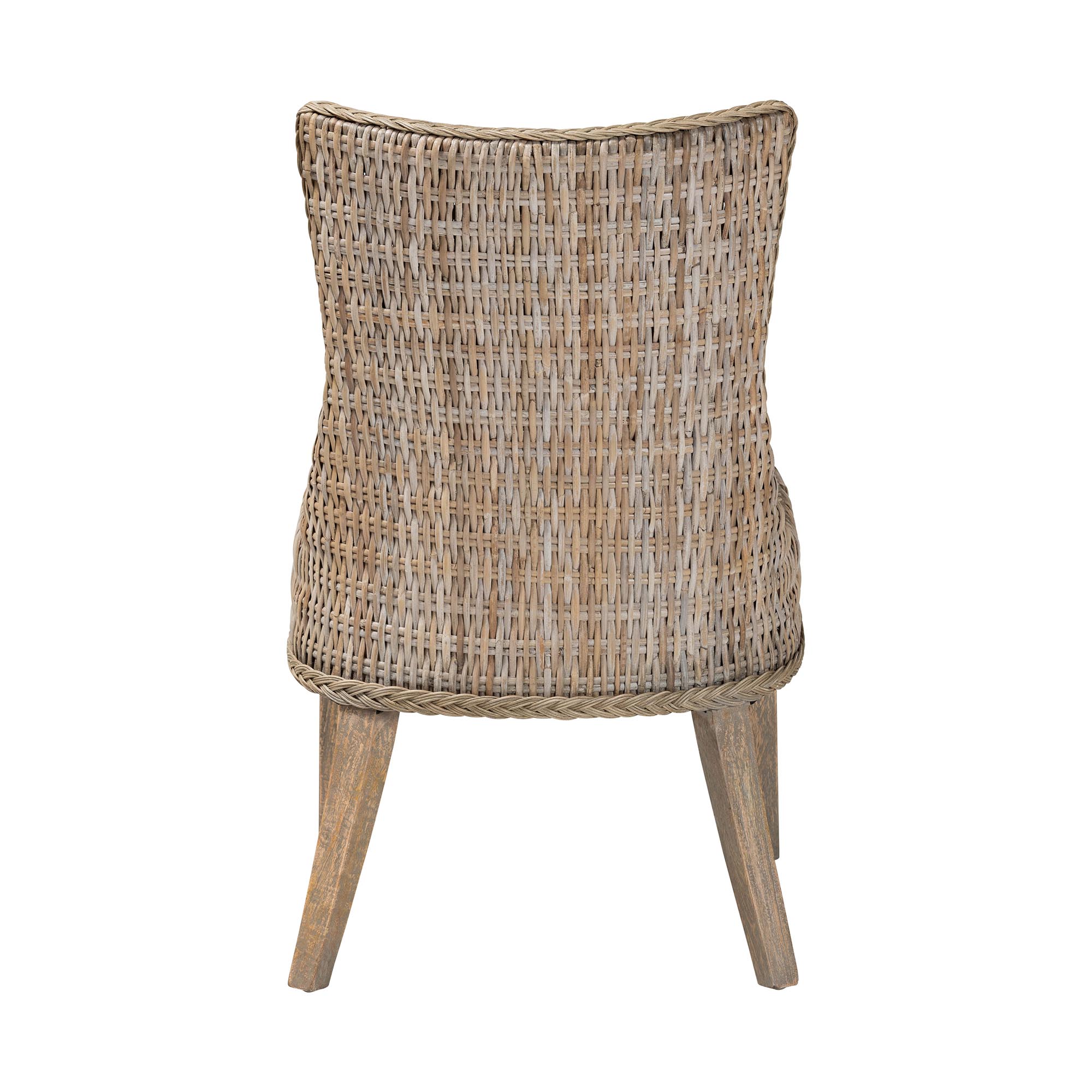 bali & pari Derris Natural Rattan Dining Chair with Cushion - Tall Wingback Side Chair with Solid Mango Wood Legs, Boho Coastal Style for Kitchen or Dining Room Seating, Greywashed