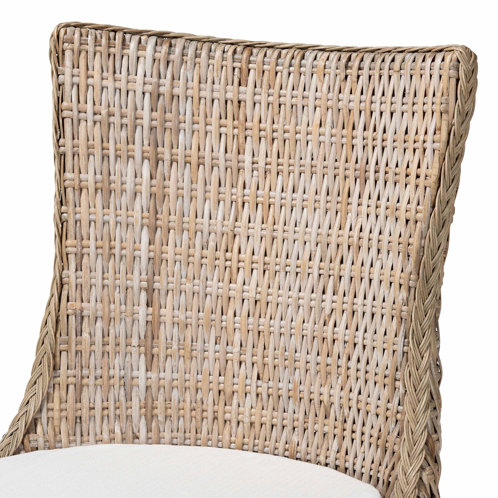 bali & pari Derris Natural Rattan Dining Chair with Cushion - Tall Wingback Side Chair with Solid Mango Wood Legs, Boho Coastal Style for Kitchen or Dining Room Seating, Greywashed