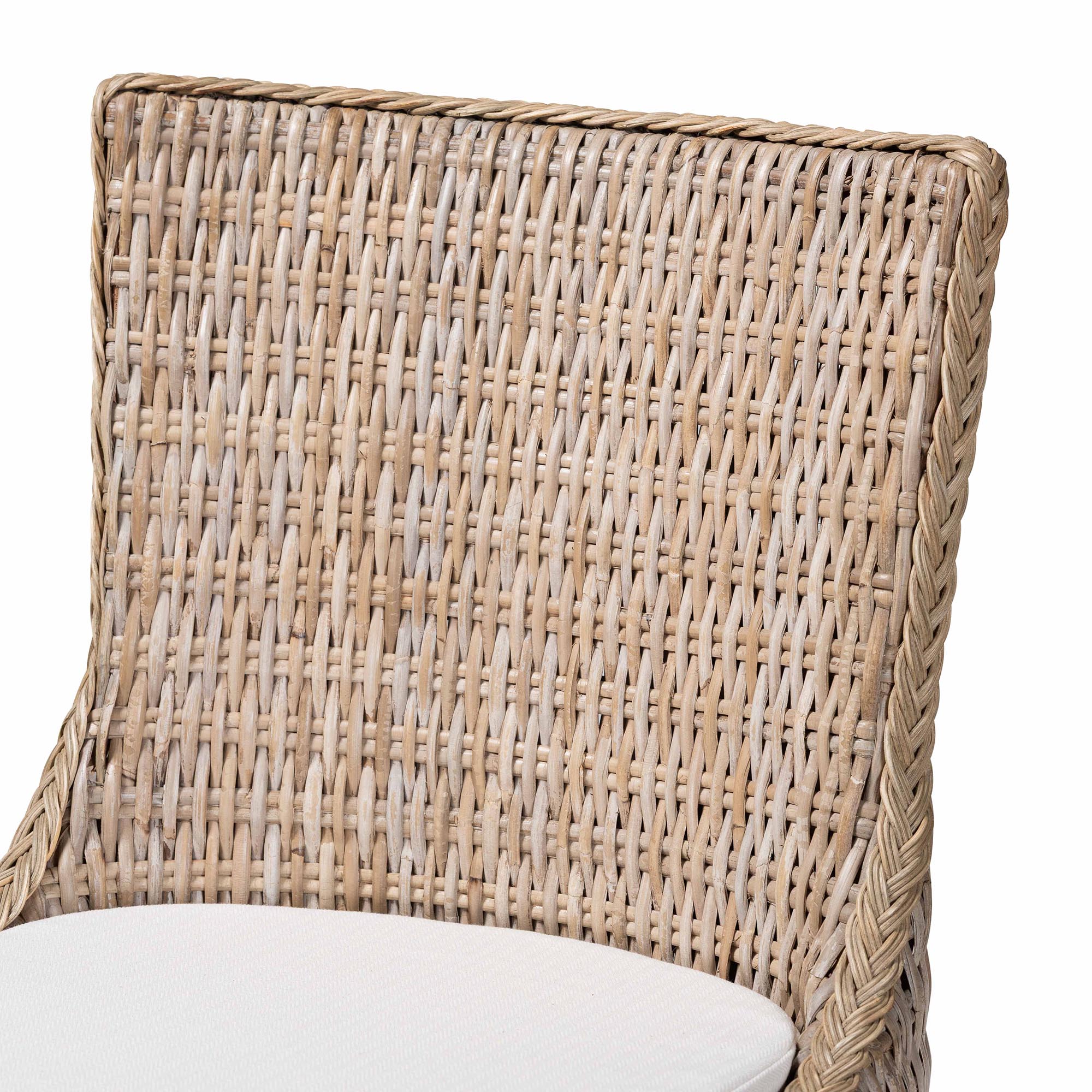 bali & pari Derris Natural Rattan Counter Stool with Cushion - Tall Wingback Stool with Solid Mango Wood Legs and Footrest, Boho Coastal Style for Kitchen Island or Dining Area Seating, Greywashed